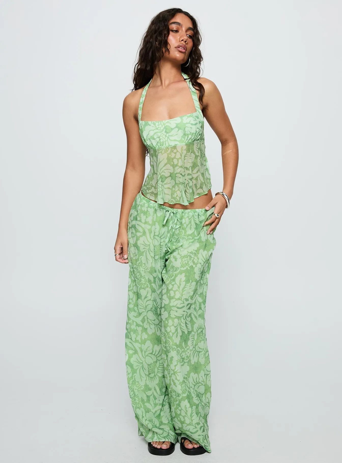 Finesse Halter Top Green Floral sold by Princess Polly product image thumbnail 3