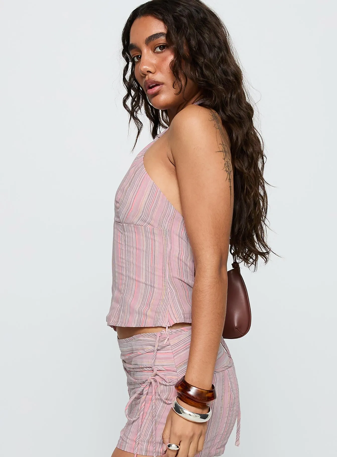 Electric Night Halter Tie Back Top Pink Stripe sold by Princess Polly product image thumbnail 4