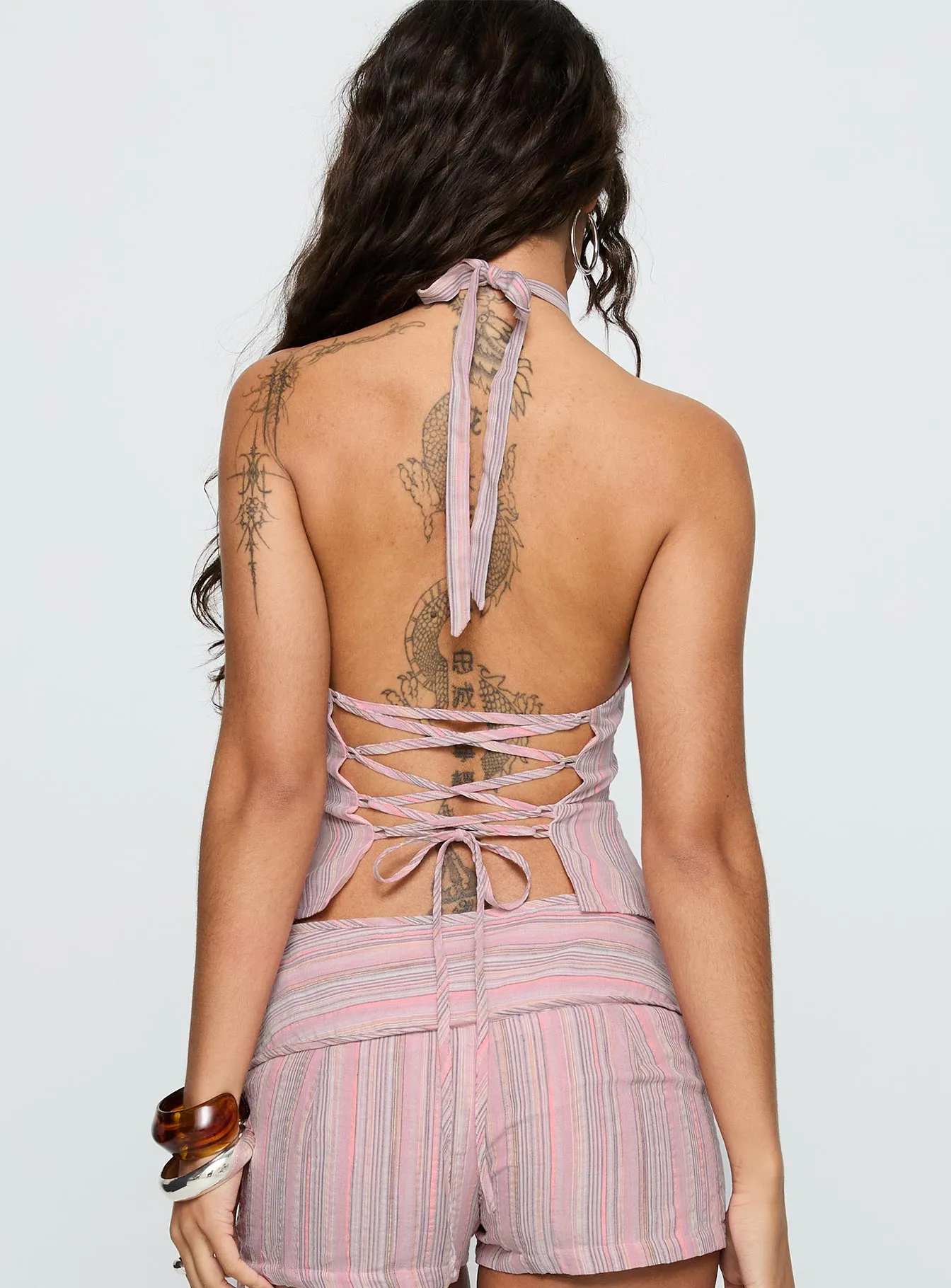 Electric Night Halter Tie Back Top Pink Stripe sold by Princess Polly product image thumbnail 5