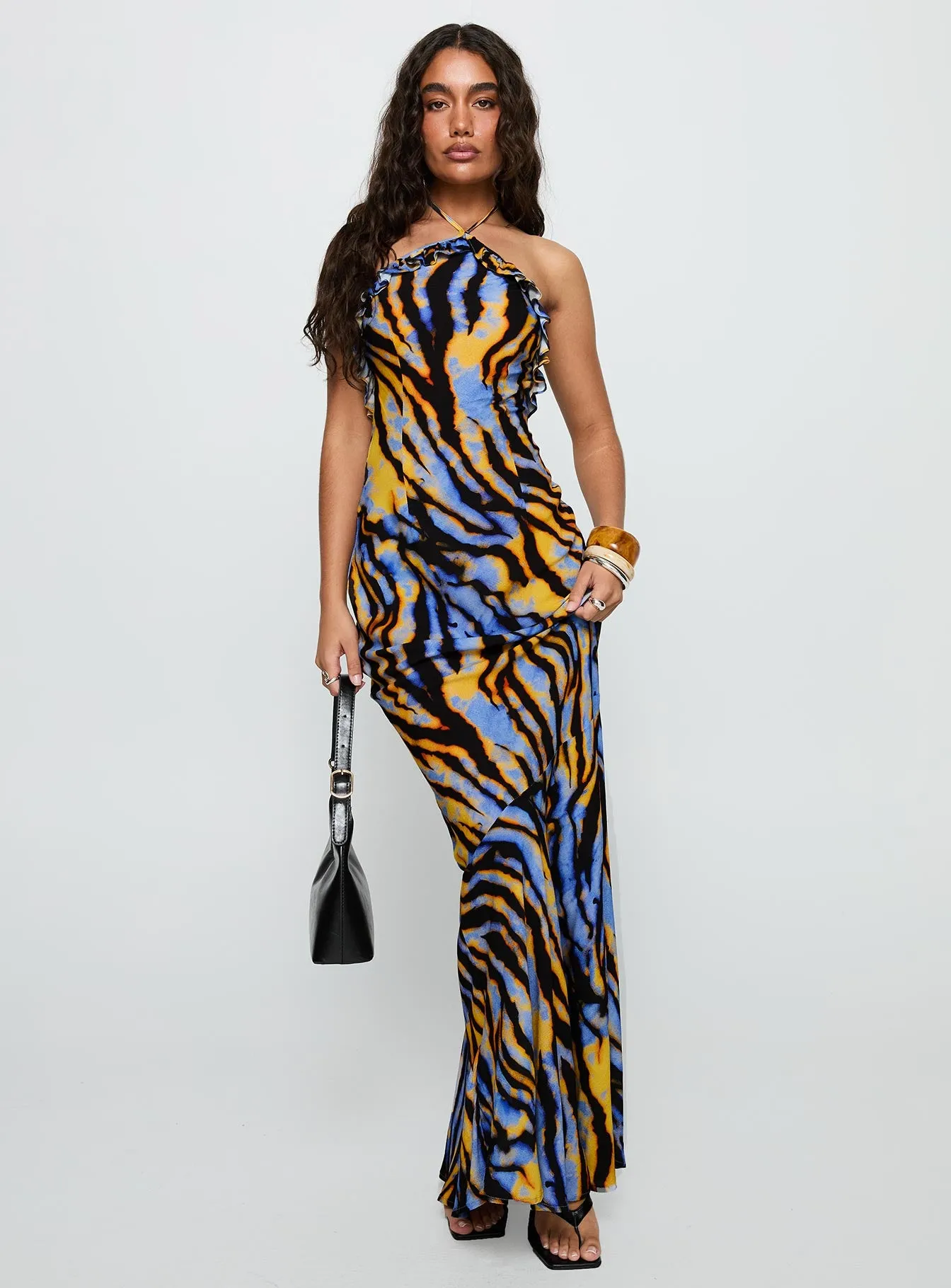 Virginia Beach Backless Maxi Dress Blue Zebra sold by Princess Polly product image thumbnail 2