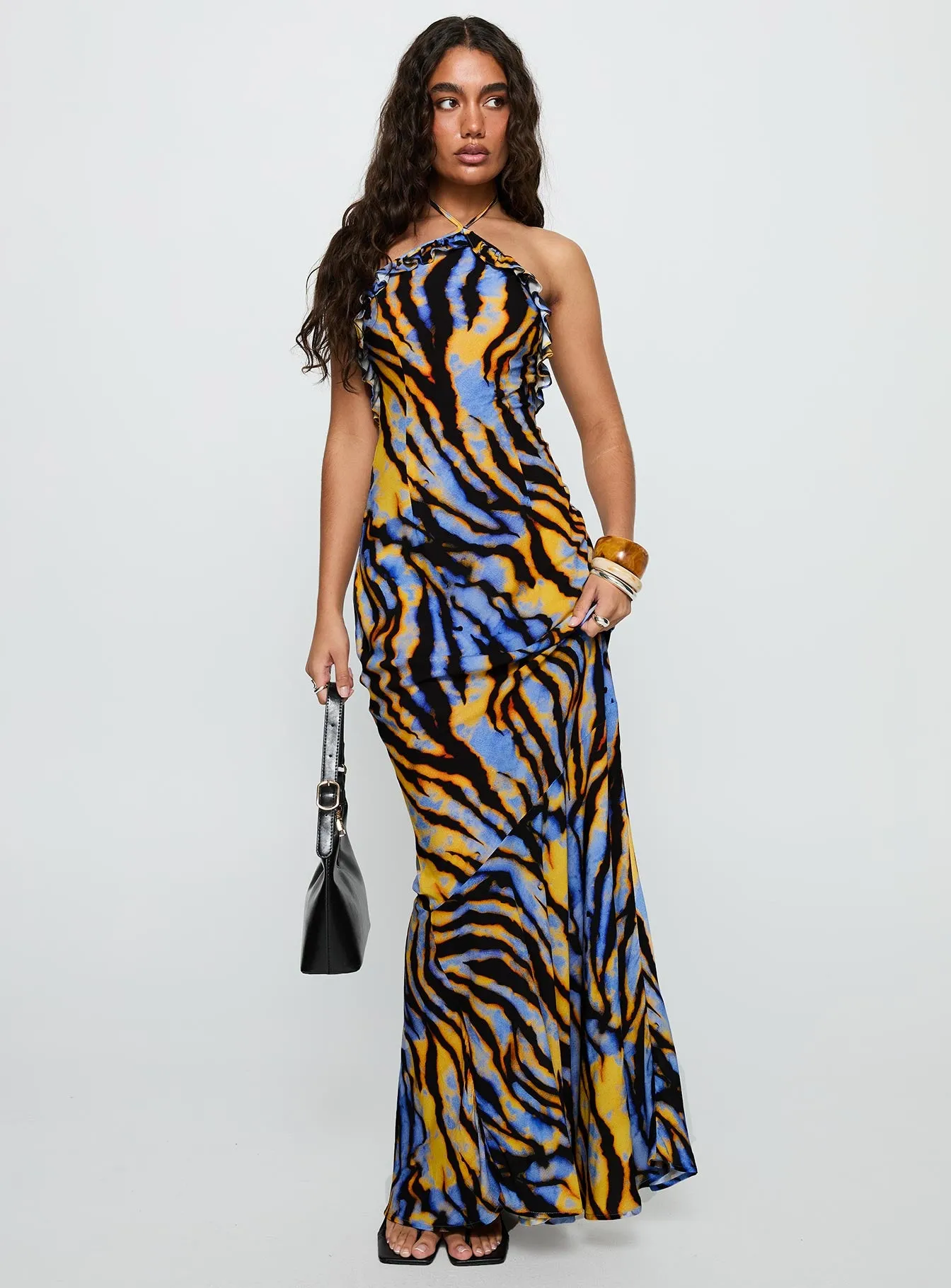 Virginia Beach Backless Maxi Dress Blue Zebra sold by Princess Polly product image thumbnail 3
