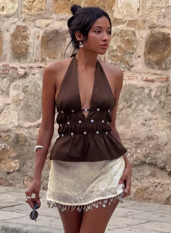 Movies End Halter Top Brown sold by Princess Polly
