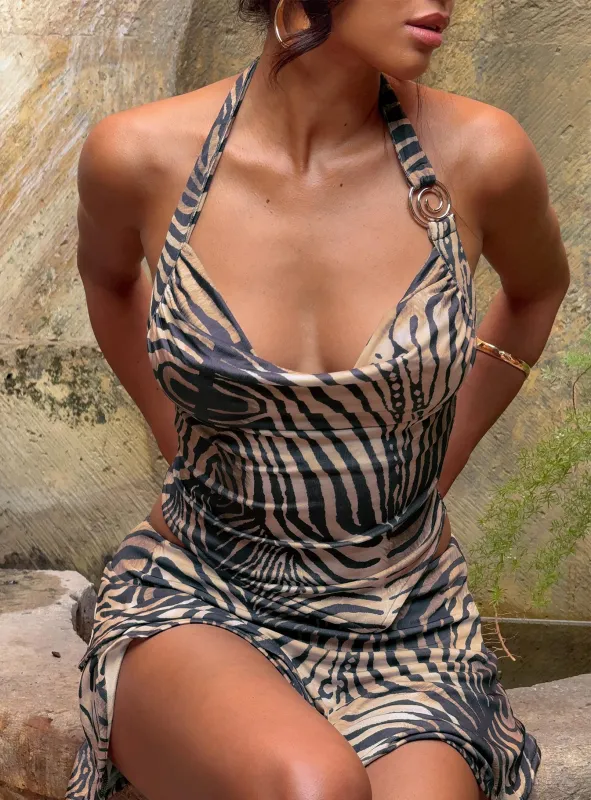 Where Were You Cowl Neck Top Tiger made by Princess Polly