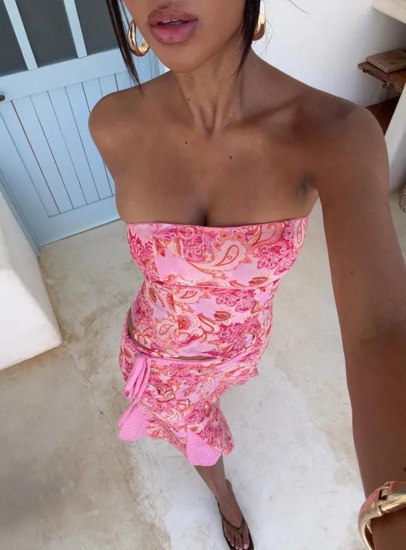 Tipsy Strapless Top Pink Paisley sold by Princess Polly