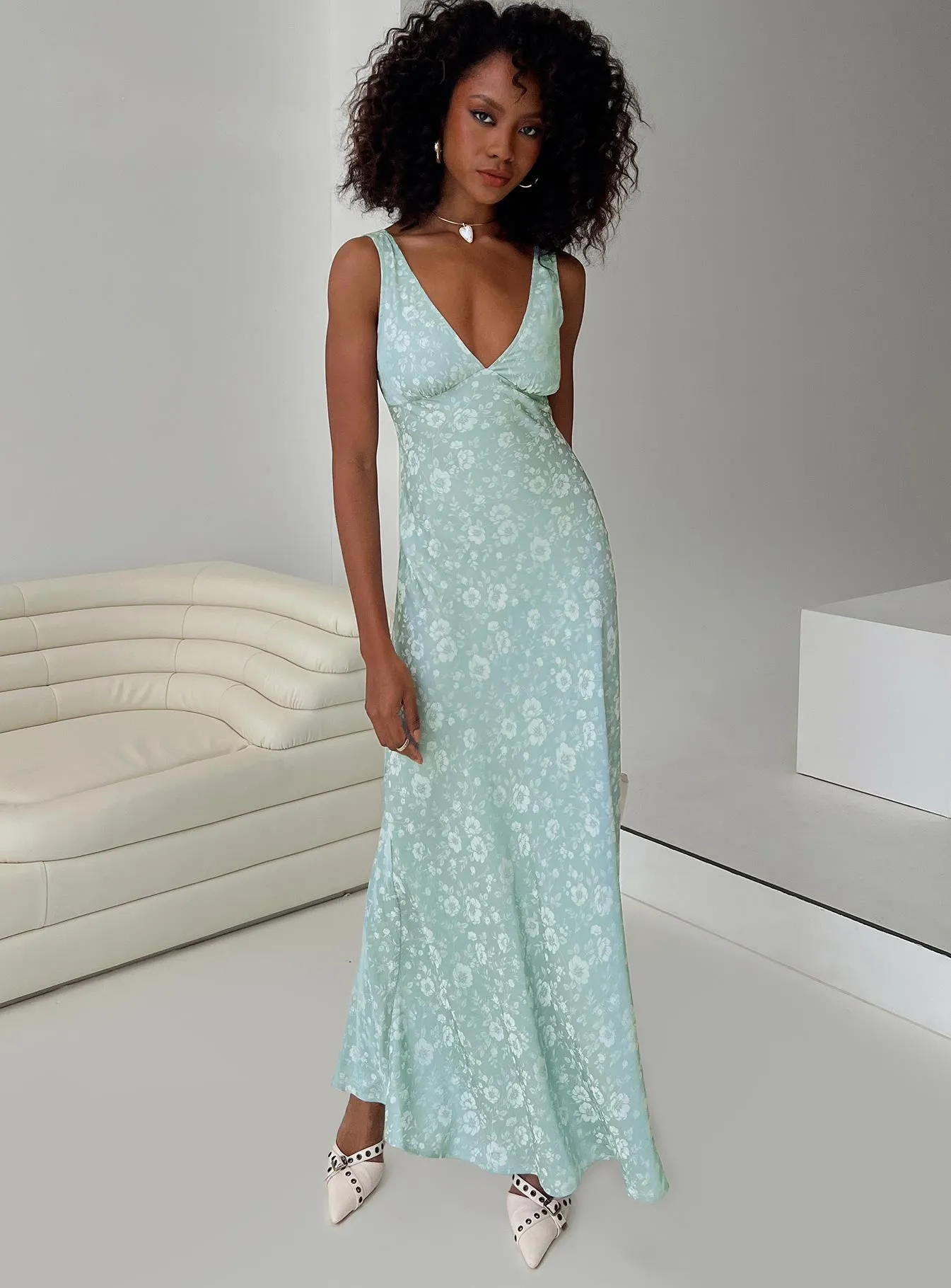 Nell Jacquard Maxi Dress Blue sold by Princess Polly