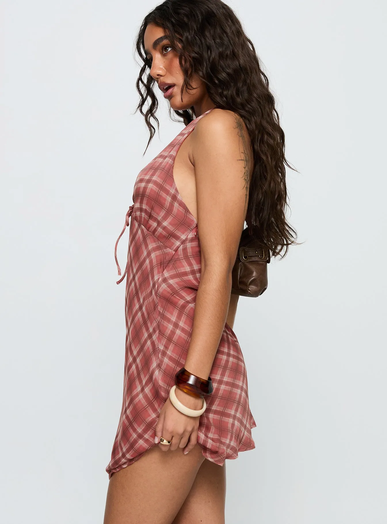 Laraline Halter Mini Dress Red Check sold by Princess Polly product image thumbnail 4