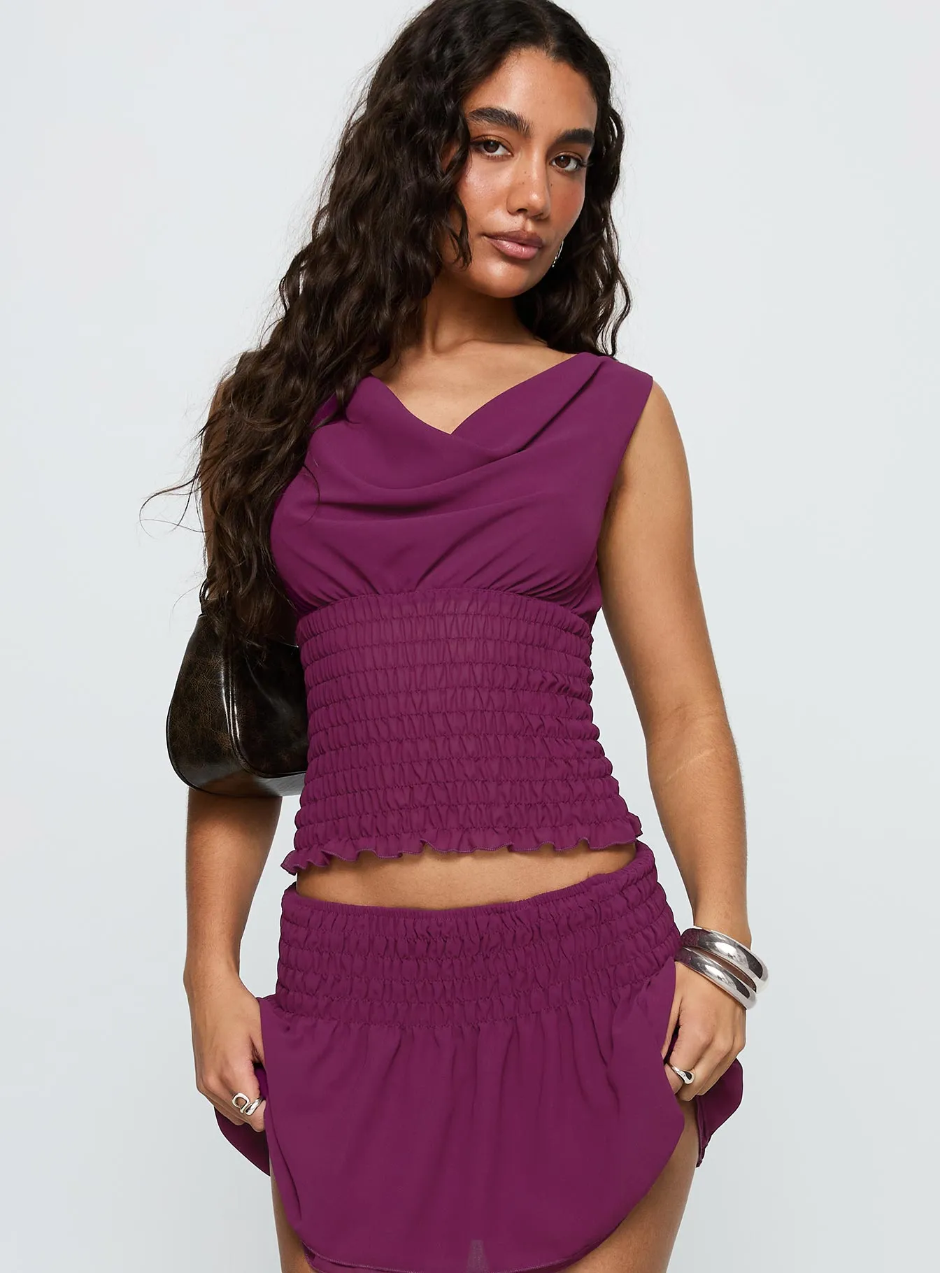 I Belong Shirred Top Wine sold by Princess Polly product image thumbnail 2