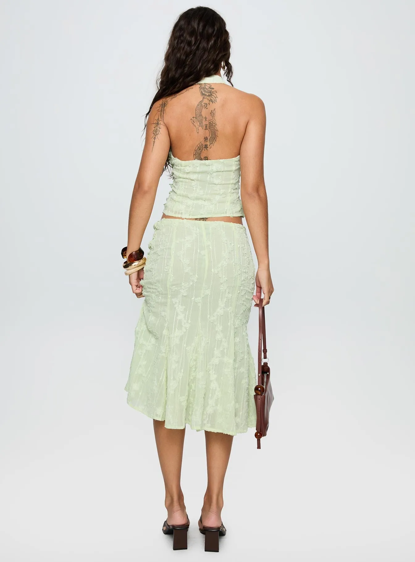 Aspyn Embroidered Midi Skirt Sage Green sold by Princess Polly product image thumbnail 5