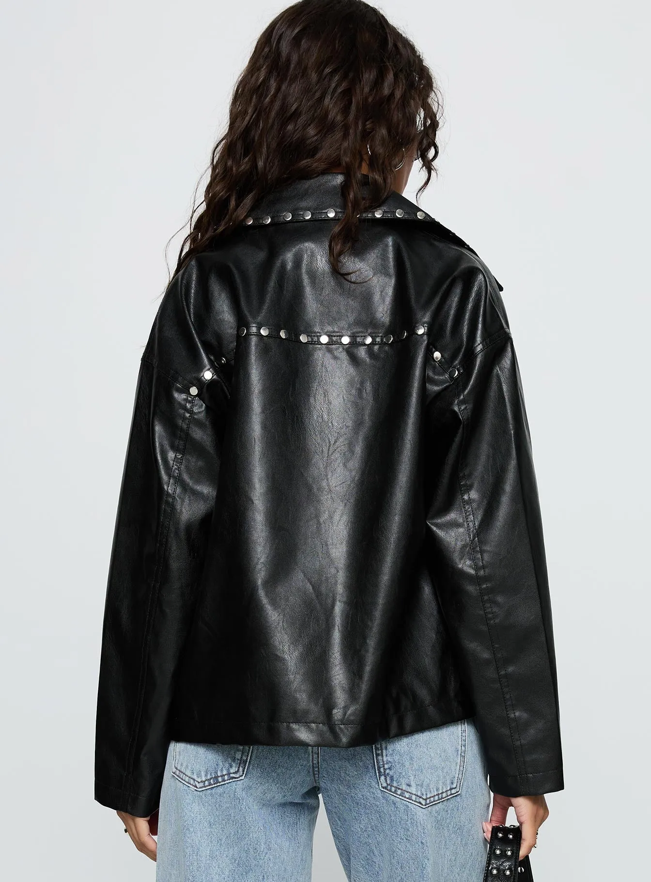 Kaeden Faux Leather Stud Detail Biker Jacket Black sold by Princess Polly product image thumbnail 5