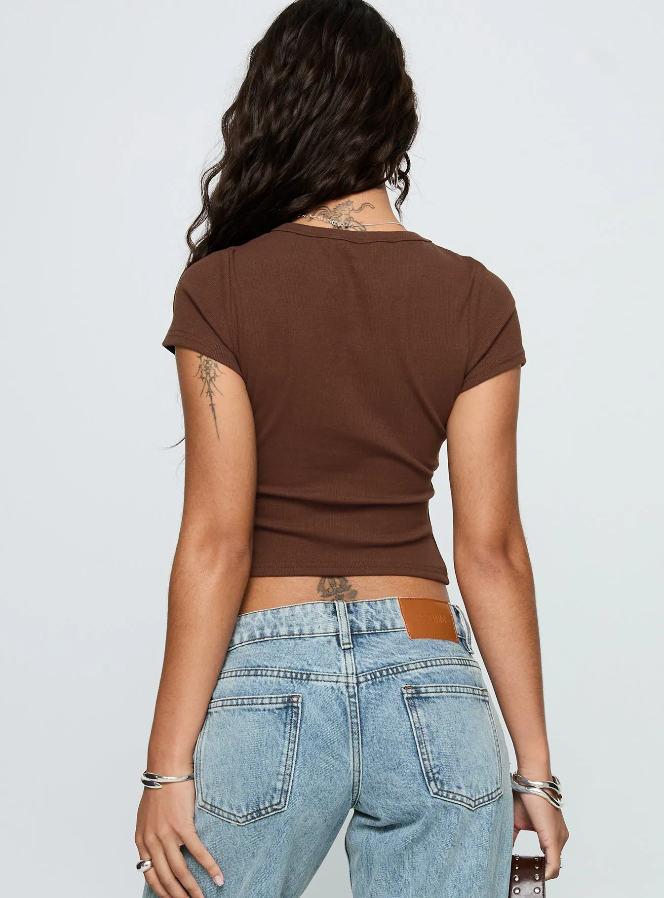 Baseline Scoop Rib Tee Chocolate sold by Princess Polly product image thumbnail 5