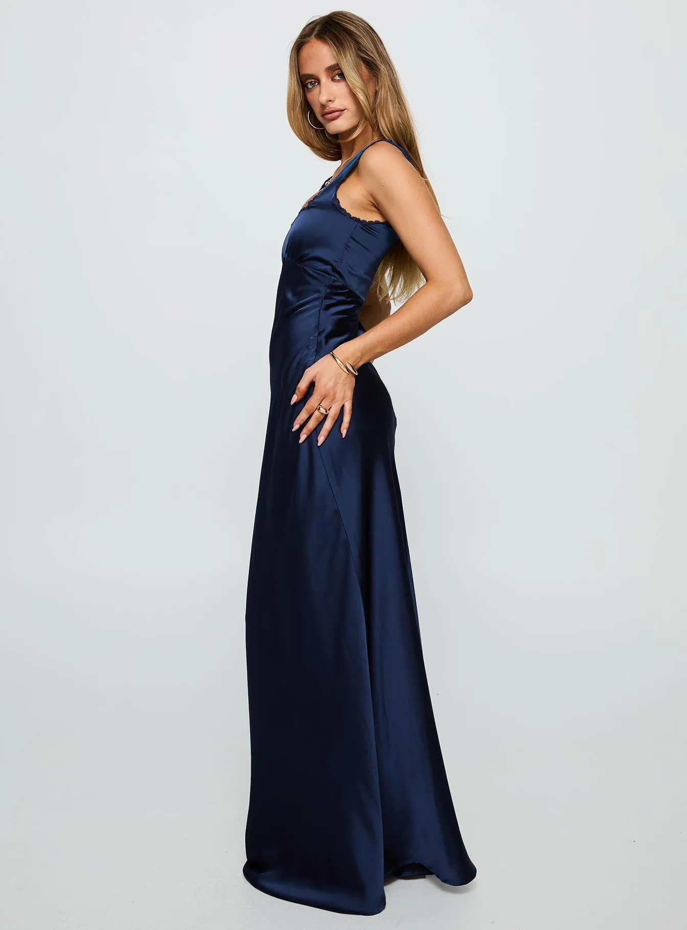 Dasha Satin Maxi Dress Navy sold by Princess Polly product image thumbnail 3