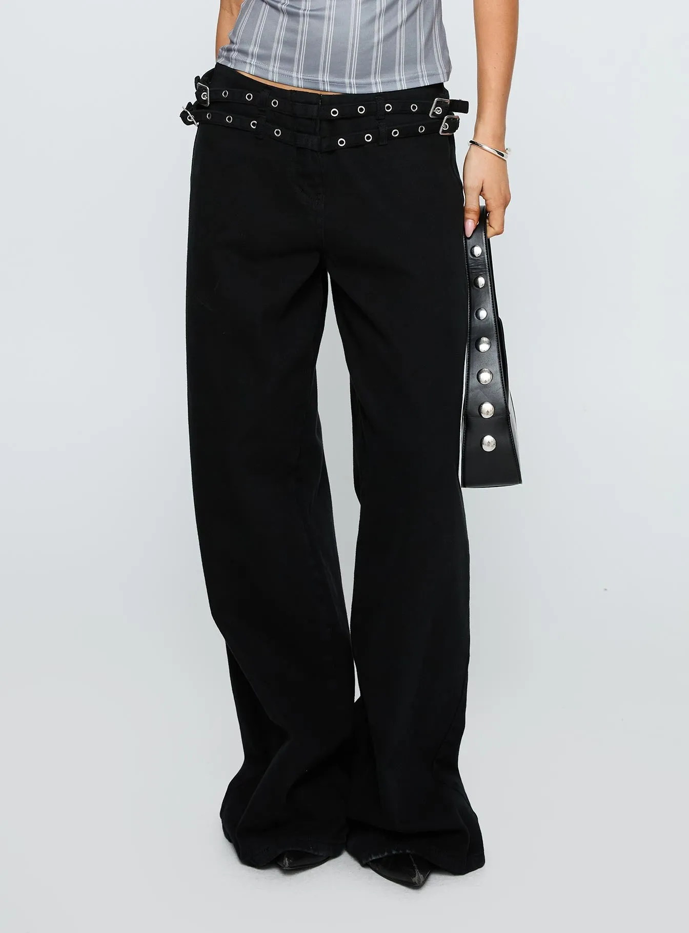Baccarat Mid Rise Wide Leg Belted Jeans Black sold by Princess Polly product image thumbnail 2