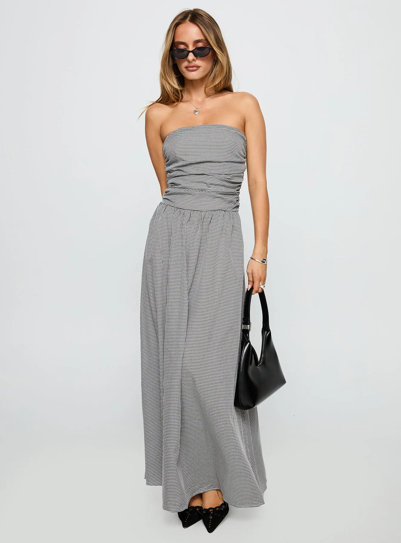 Arkadia Strapless Maxi Dress Black / White Check sold by Princess Polly product image thumbnail 2