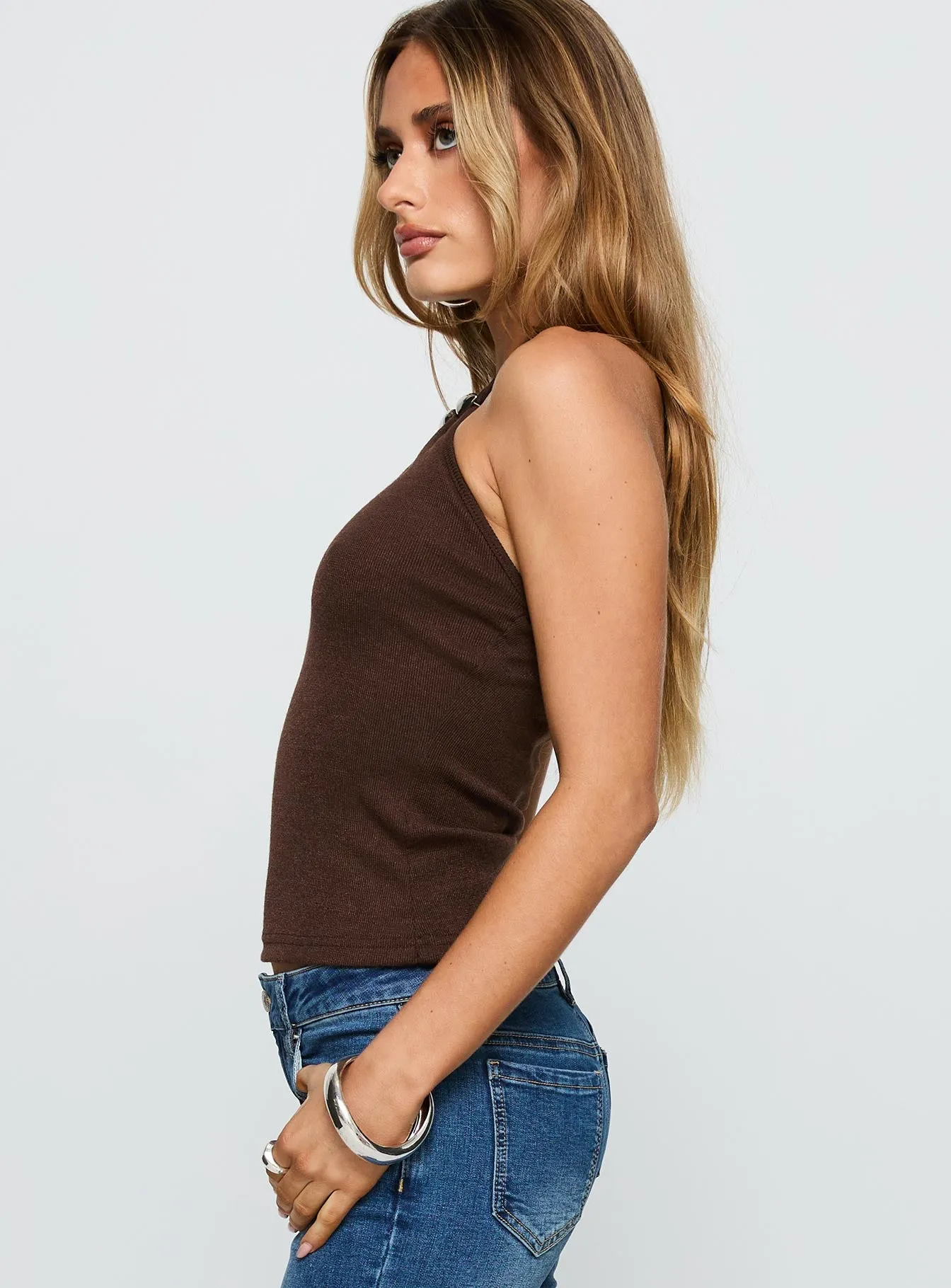 Evandar Hardware Detail Halter Top Brown sold by Princess Polly product image thumbnail 3