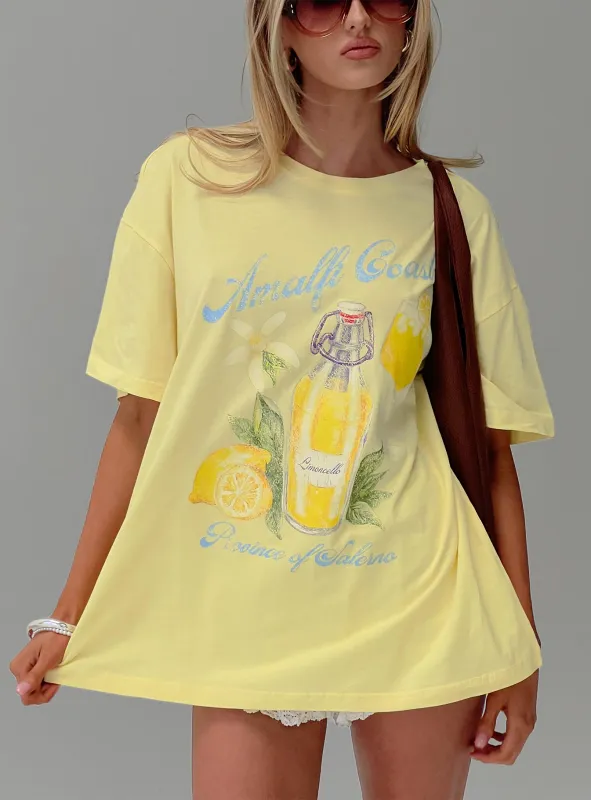 Amalfi Coast Oversized Graphic Tee Pastel Yellow sold by Princess Polly
