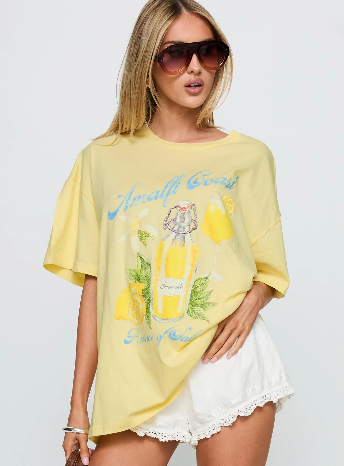 Amalfi Coast Oversized Graphic Tee Pastel Yellow sold by Princess Polly product image thumbnail 2