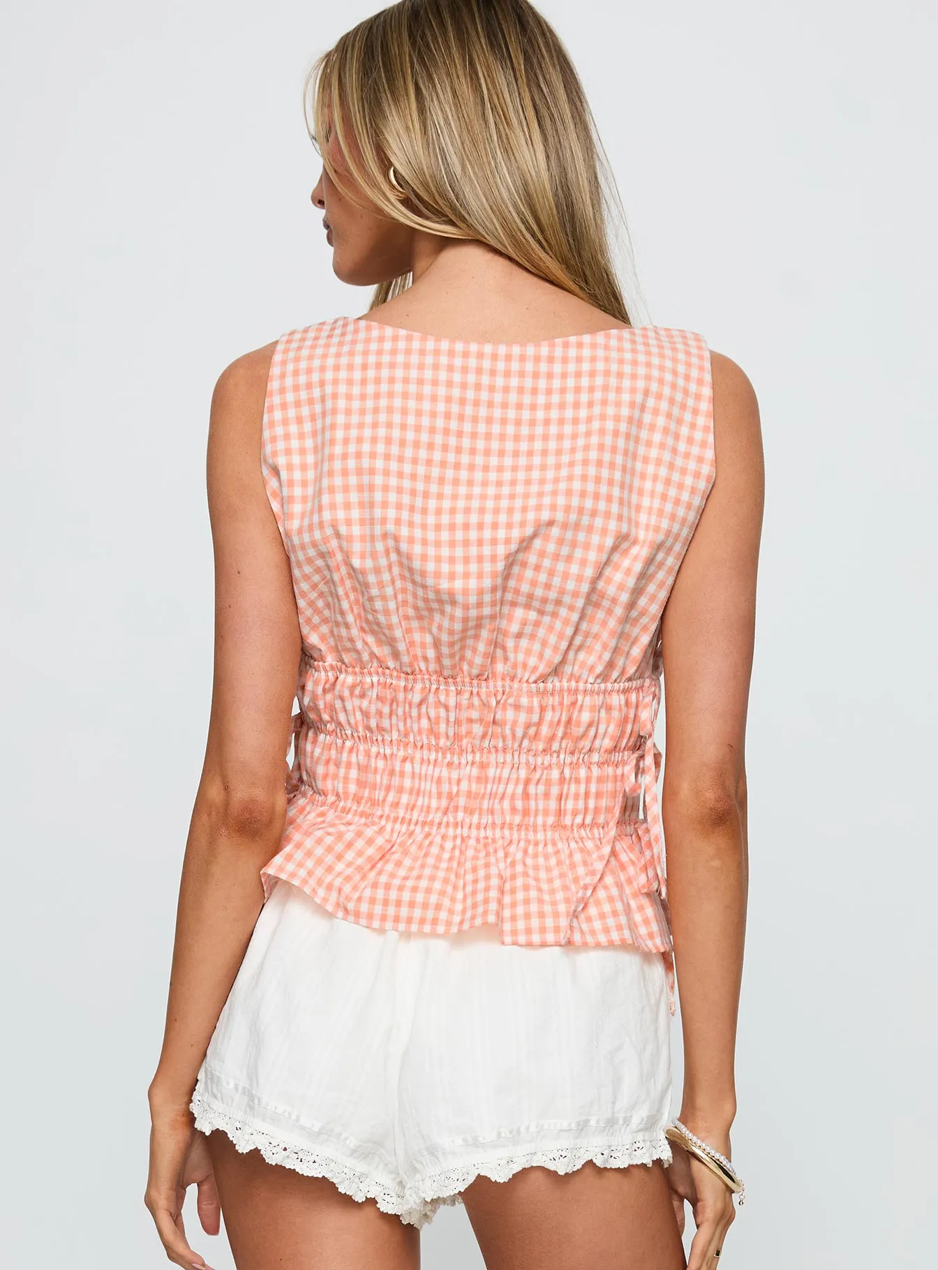 Antiqued Tie Side Top Orange Check sold by Princess Polly product image thumbnail 5
