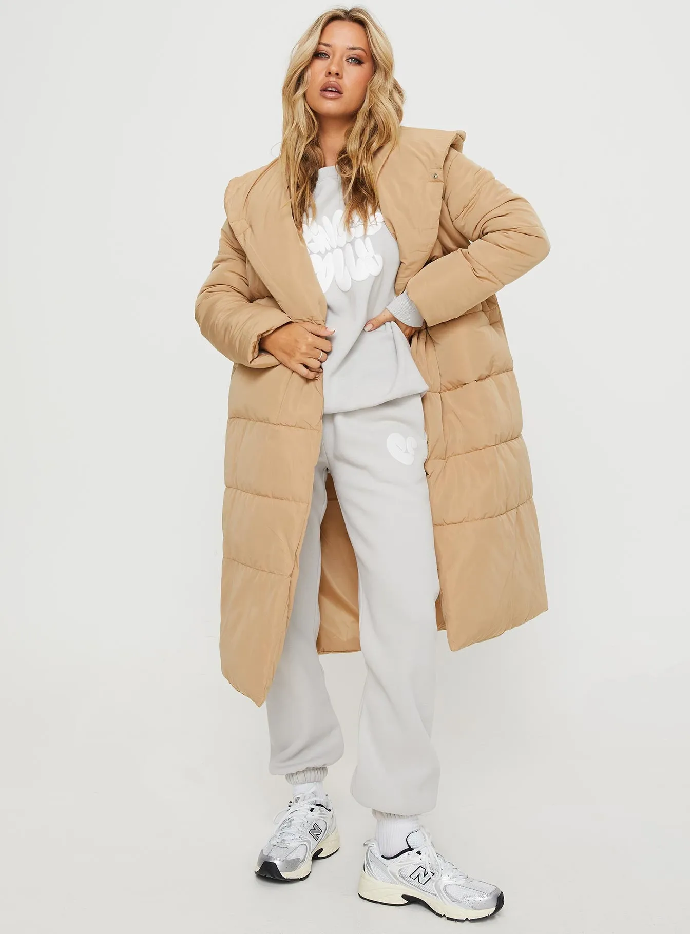 Philo Longline Hooded Puffer Jacket Beige sold by Princess Polly product image thumbnail 2