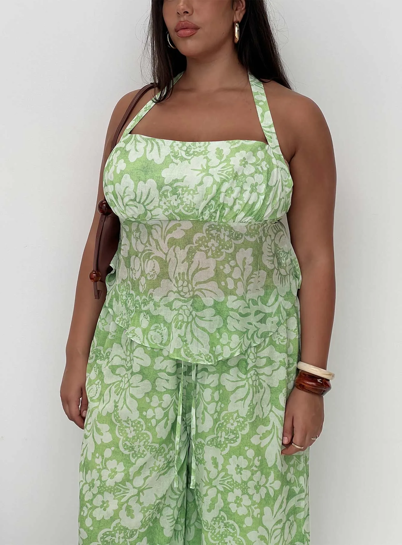 Finesse Halter Top Green Floral Curve sold by Princess Polly