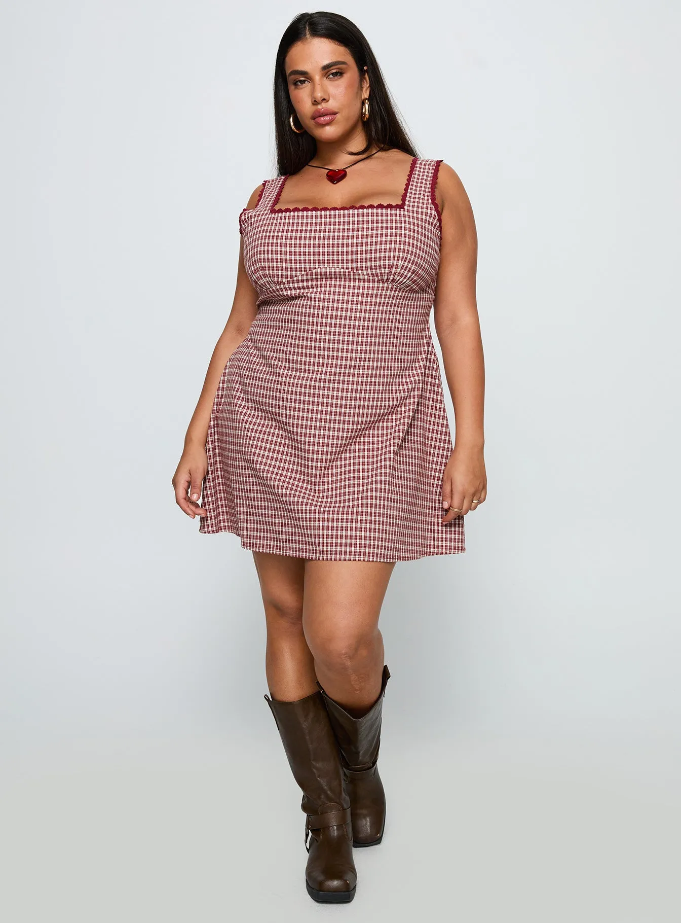 Dasha Mini Dress Red Check Curve sold by Princess Polly product image thumbnail 3