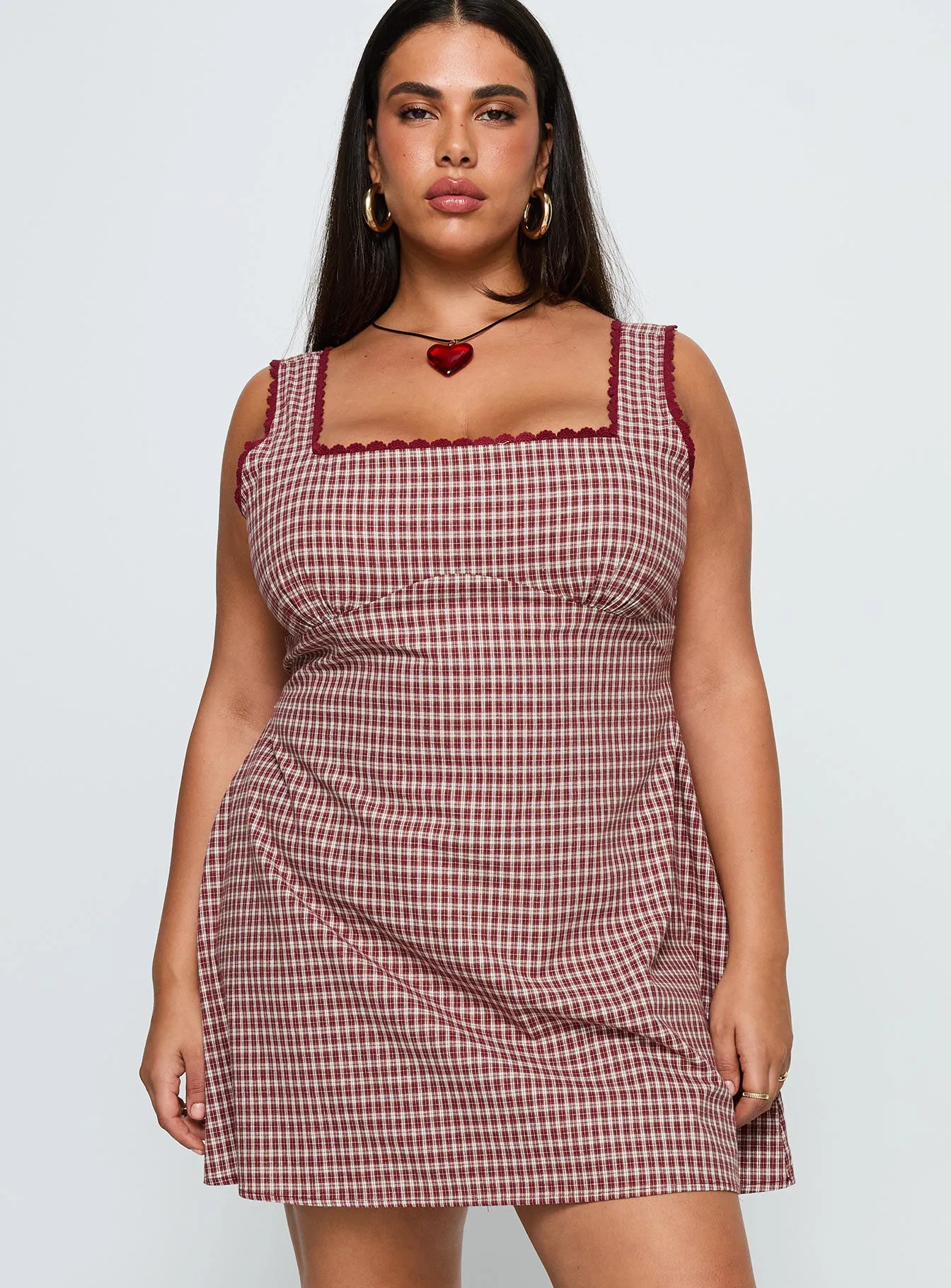 Dasha Mini Dress Red Check Curve sold by Princess Polly product image thumbnail 2
