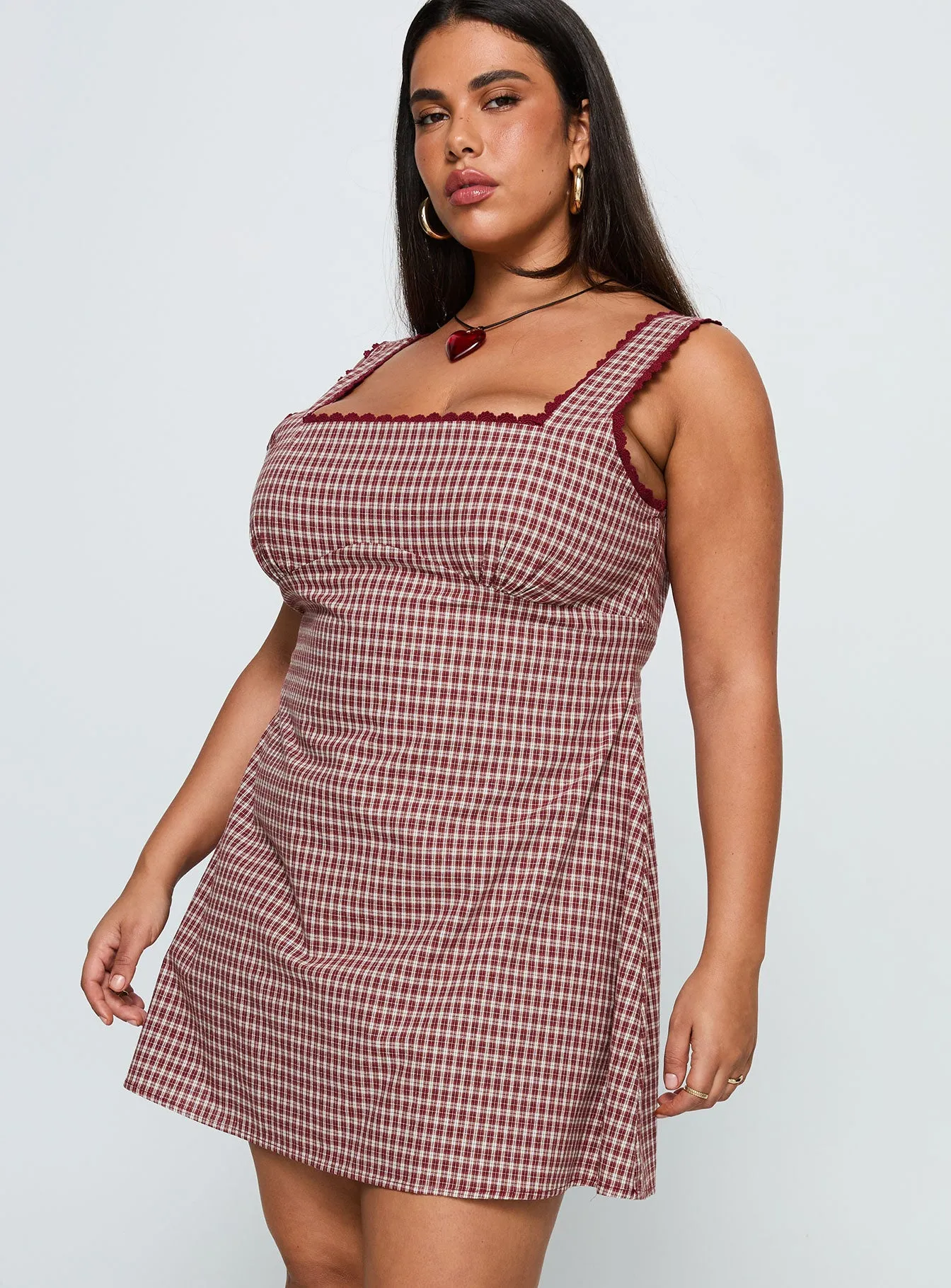 Dasha Mini Dress Red Check Curve sold by Princess Polly product image thumbnail 4