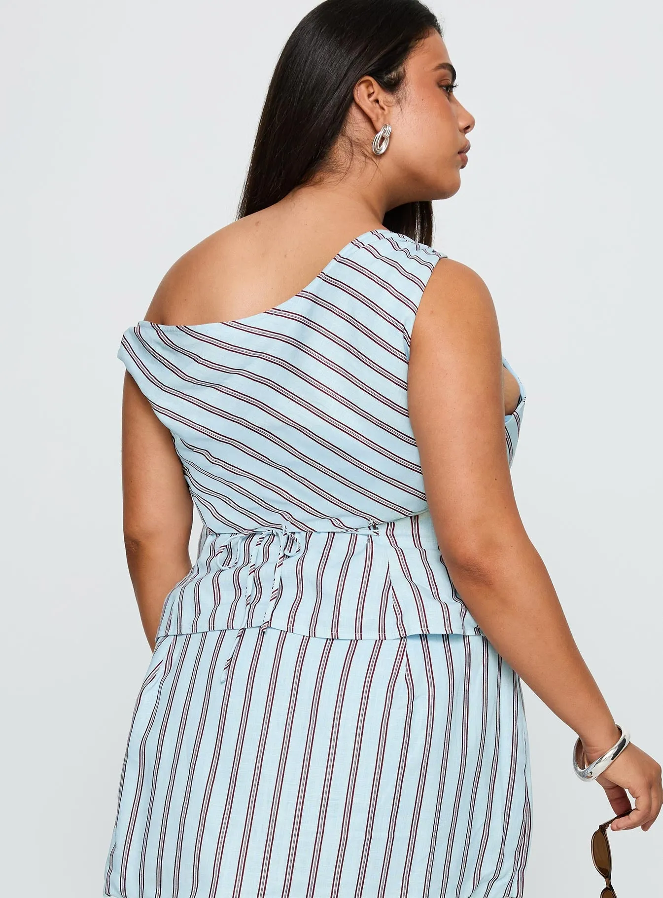 Del Rio Off The Shoulder Top Blue / Maroon Curve sold by Princess Polly product image thumbnail 5