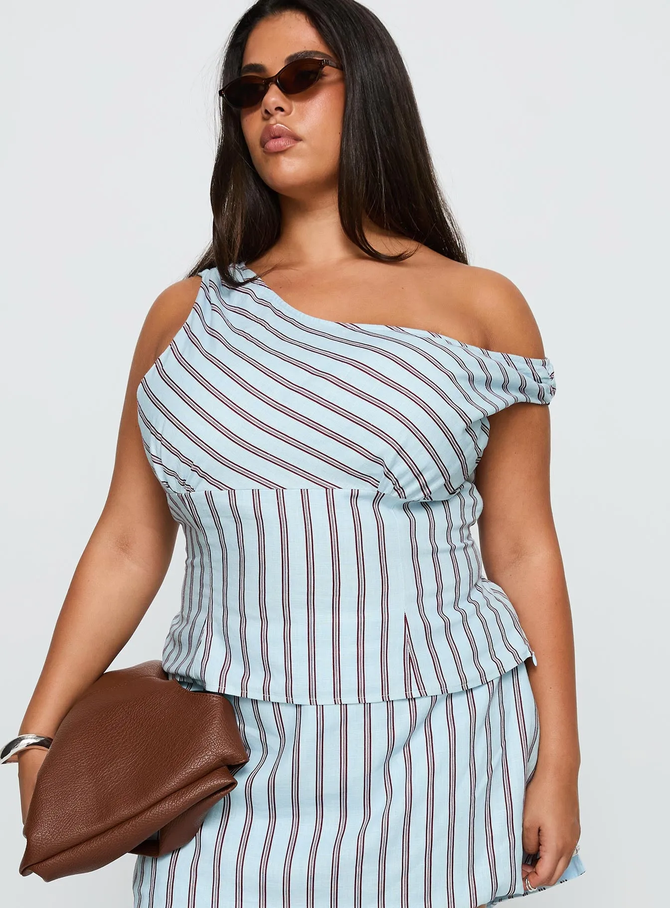 Del Rio Off The Shoulder Top Blue / Maroon Curve sold by Princess Polly product image thumbnail 2