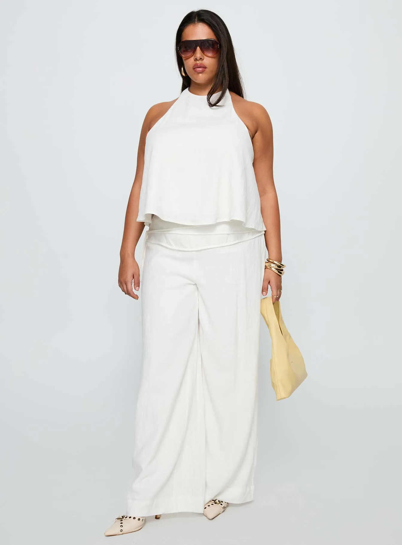 Aquaria Halter Linen Blend Top White Curve sold by Princess Polly product image thumbnail 3