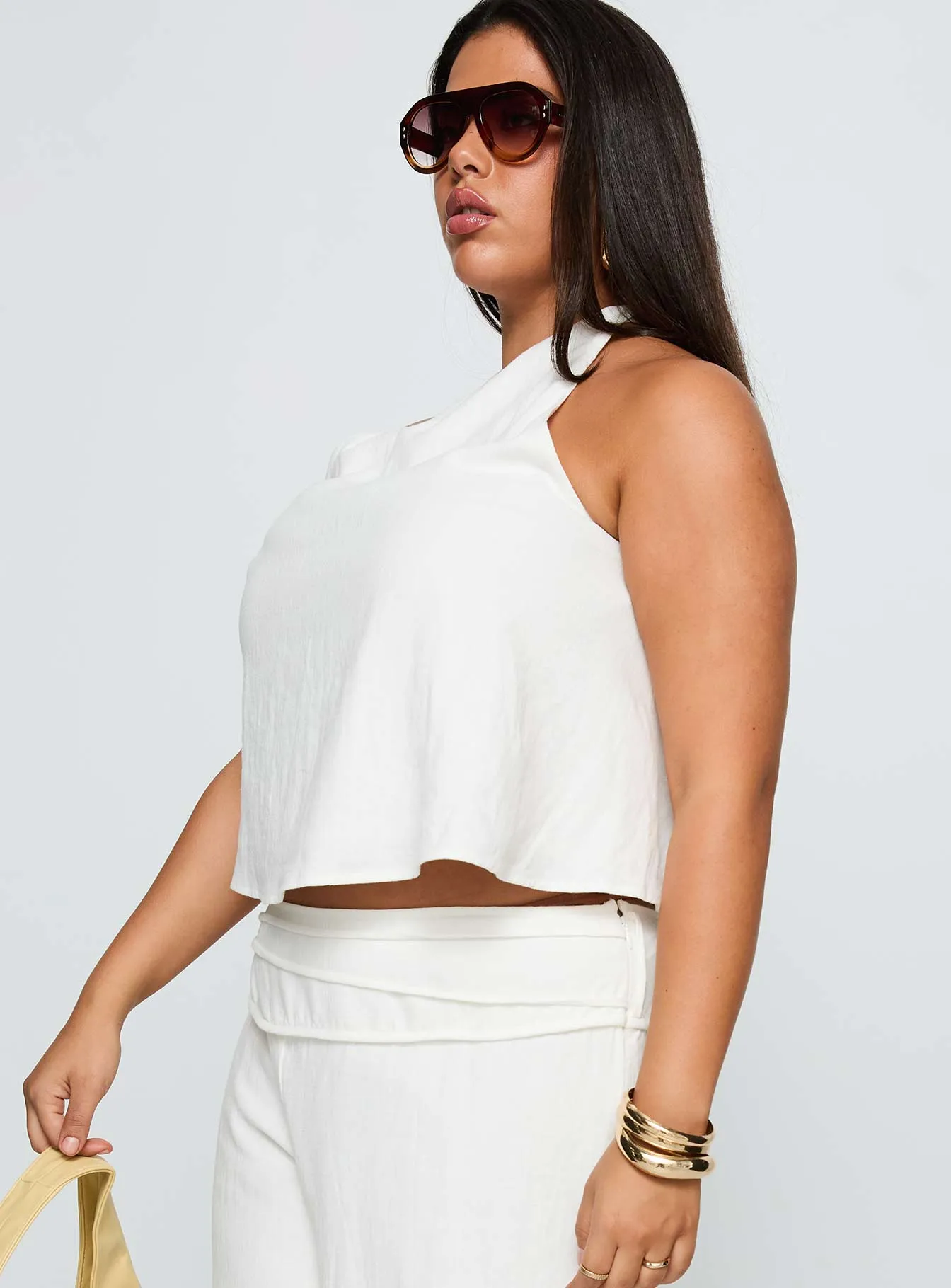 Aquaria Halter Linen Blend Top White Curve sold by Princess Polly product image thumbnail 4