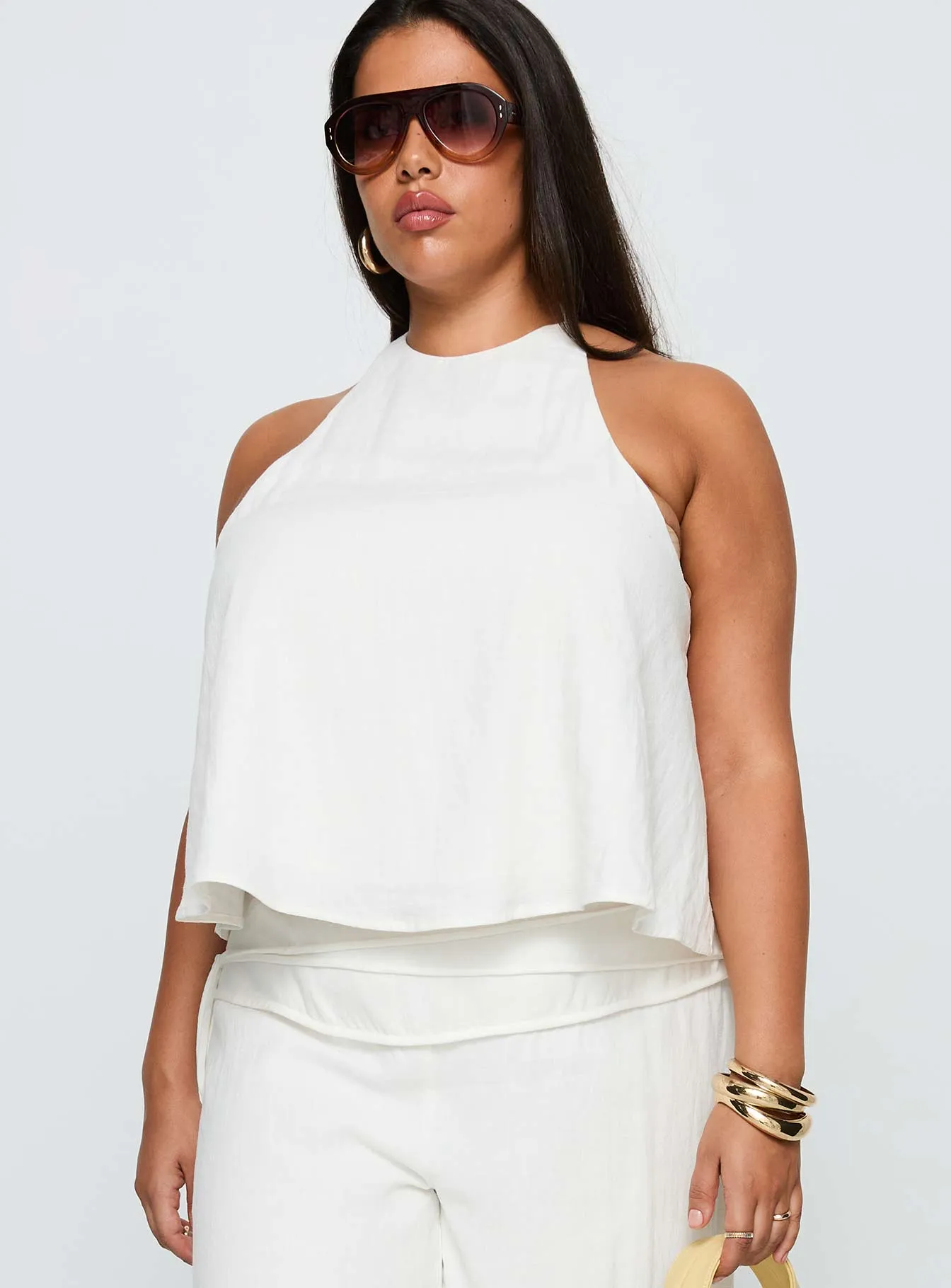 Aquaria Halter Linen Blend Top White Curve sold by Princess Polly product image thumbnail 2