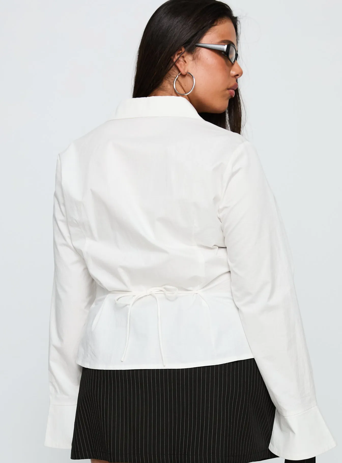 By The Phone Long Sleeve Collared Top White Curve sold by Princess Polly product image thumbnail 5