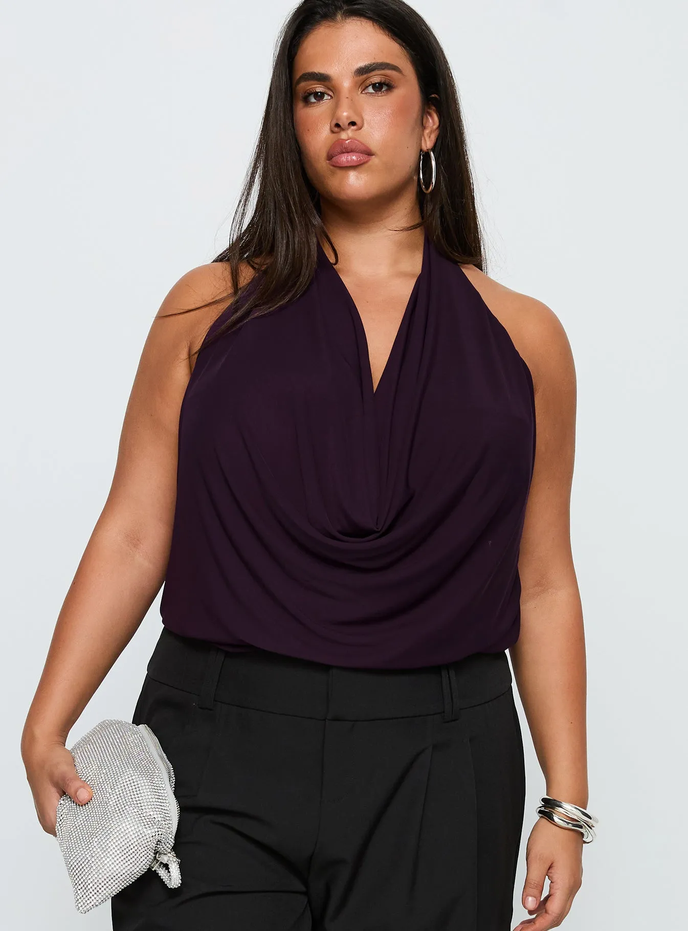 Carefree Days Cowl Neck Top Purple Curve sold by Princess Polly