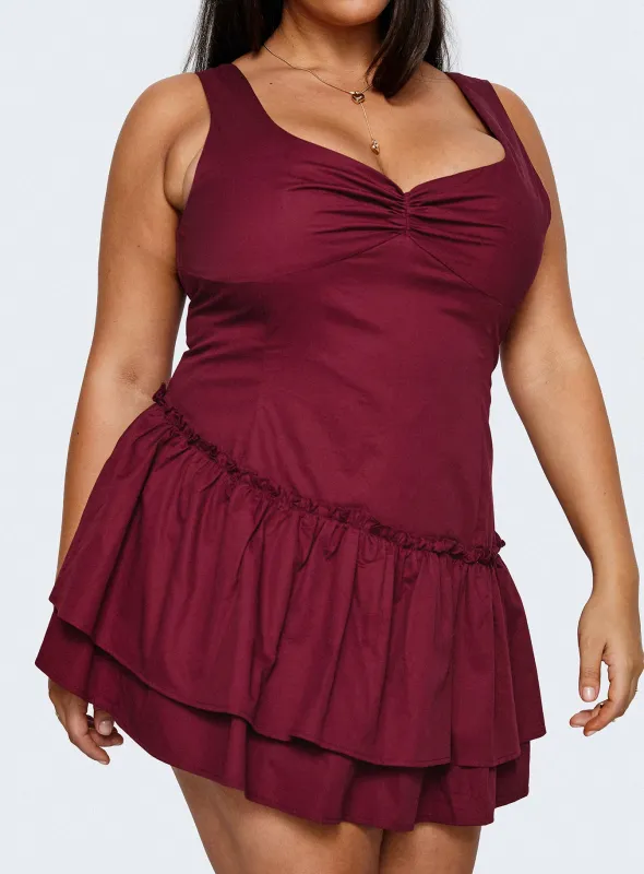 Shantelle Romper Burgundy Curve sold by Princess Polly