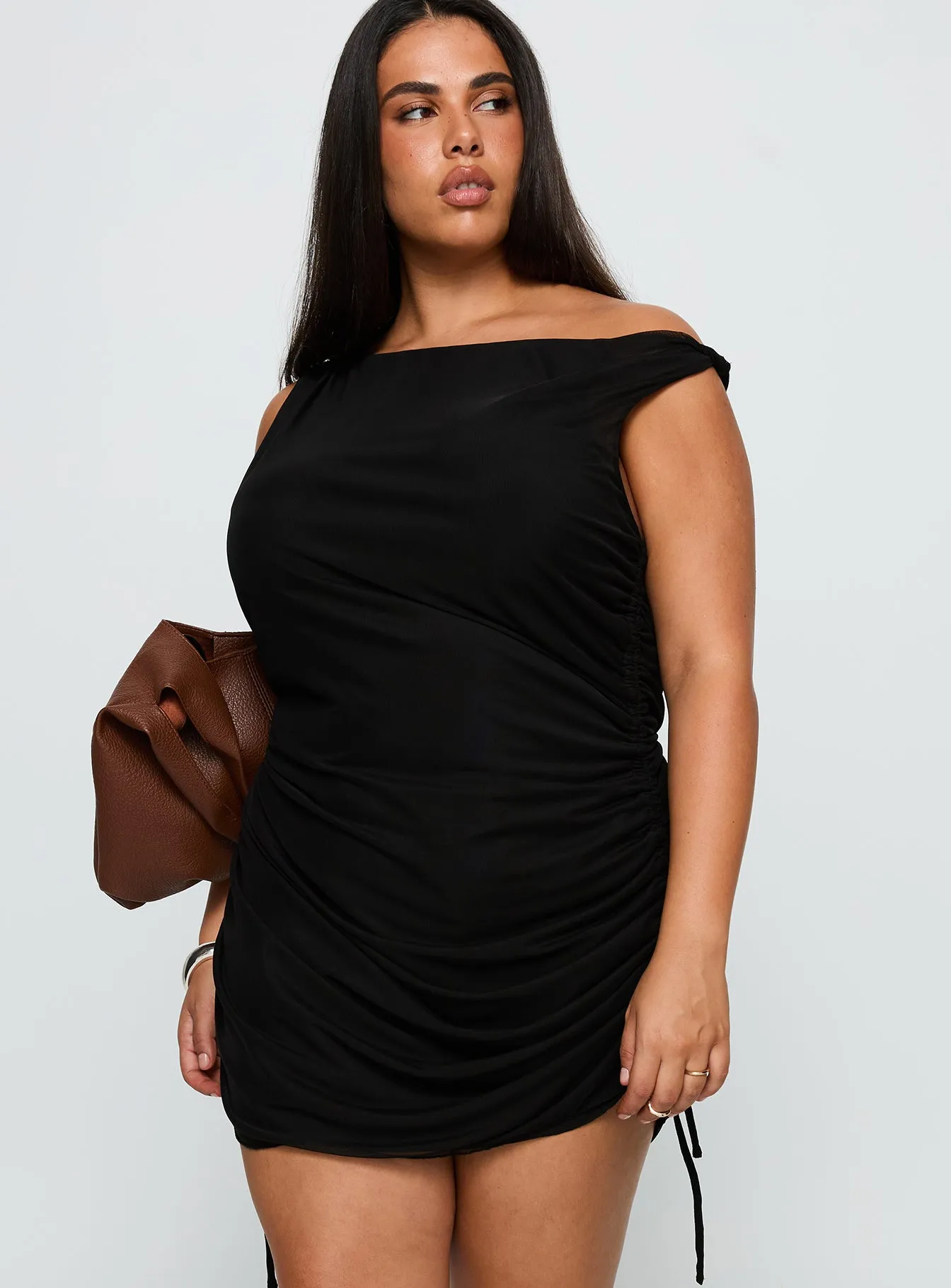 Bella Luna Ruched Mini Dress Black Curve sold by Princess Polly product image thumbnail 2