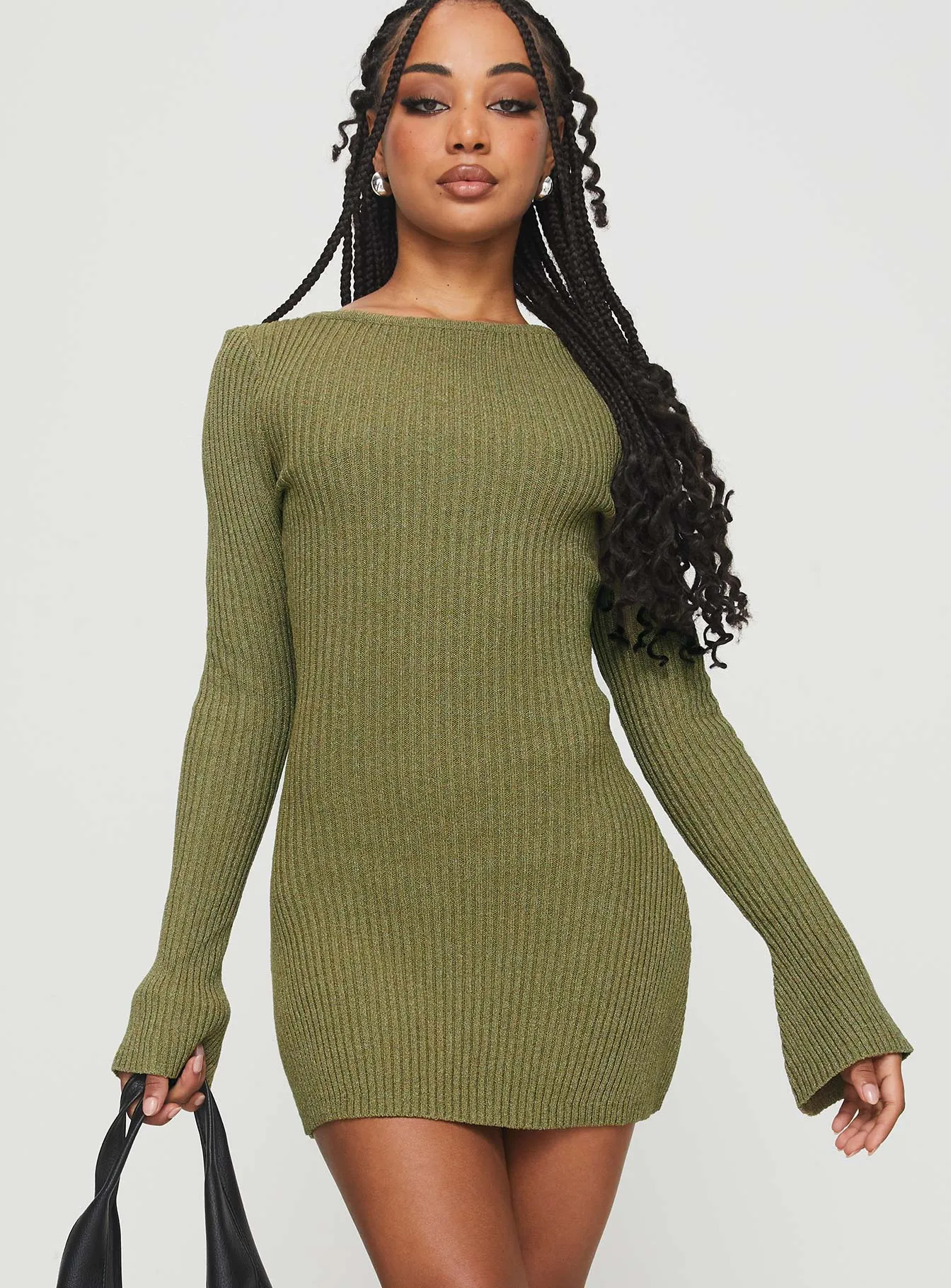 Osment Long Sleeve Knit Mini Dress Olive sold by Princess Polly product image thumbnail 2