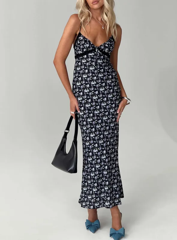 Emily Maxi Dress Black / Floral sold by Princess Polly