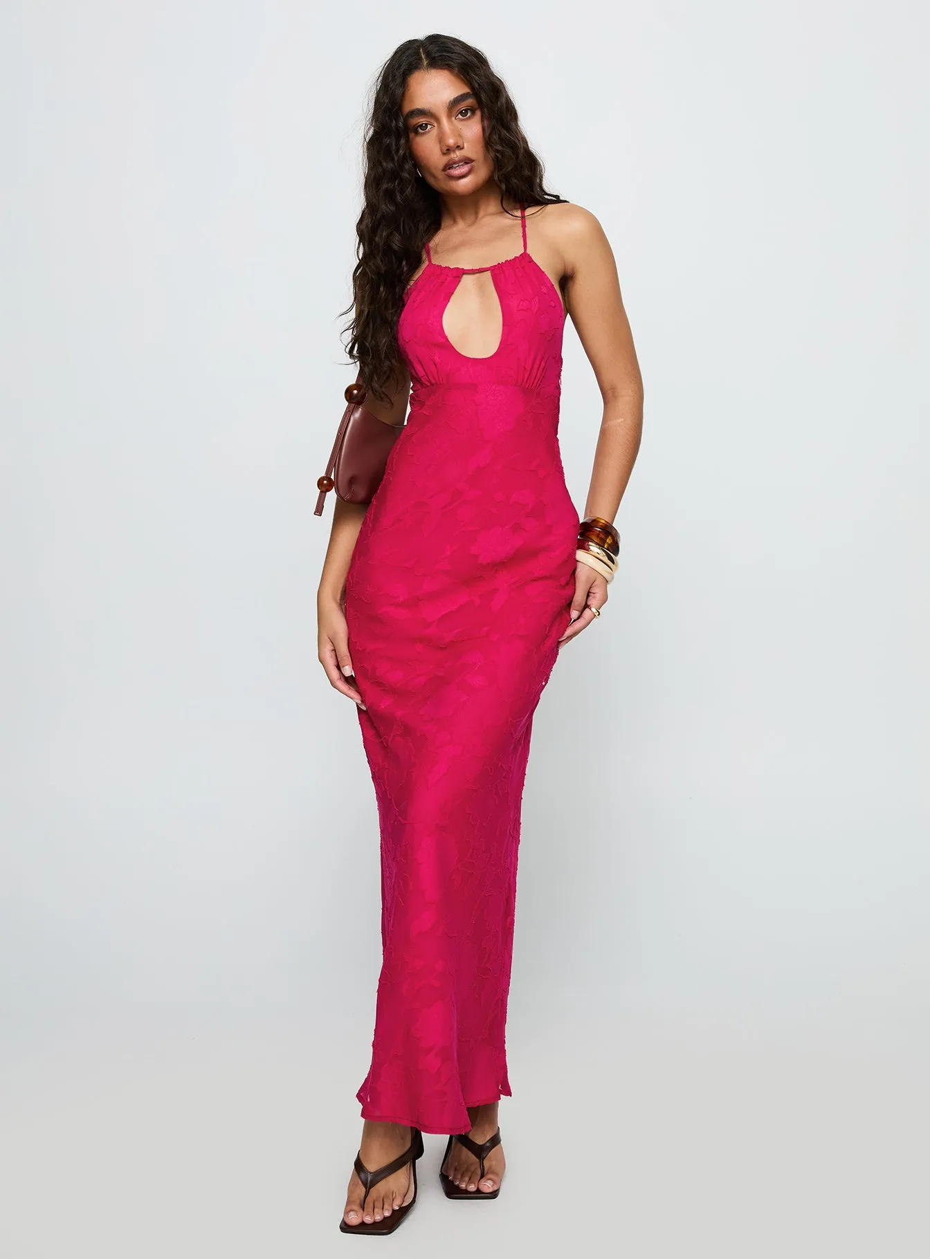 Magnetic Halter Maxi Dress Hot Pink sold by Princess Polly