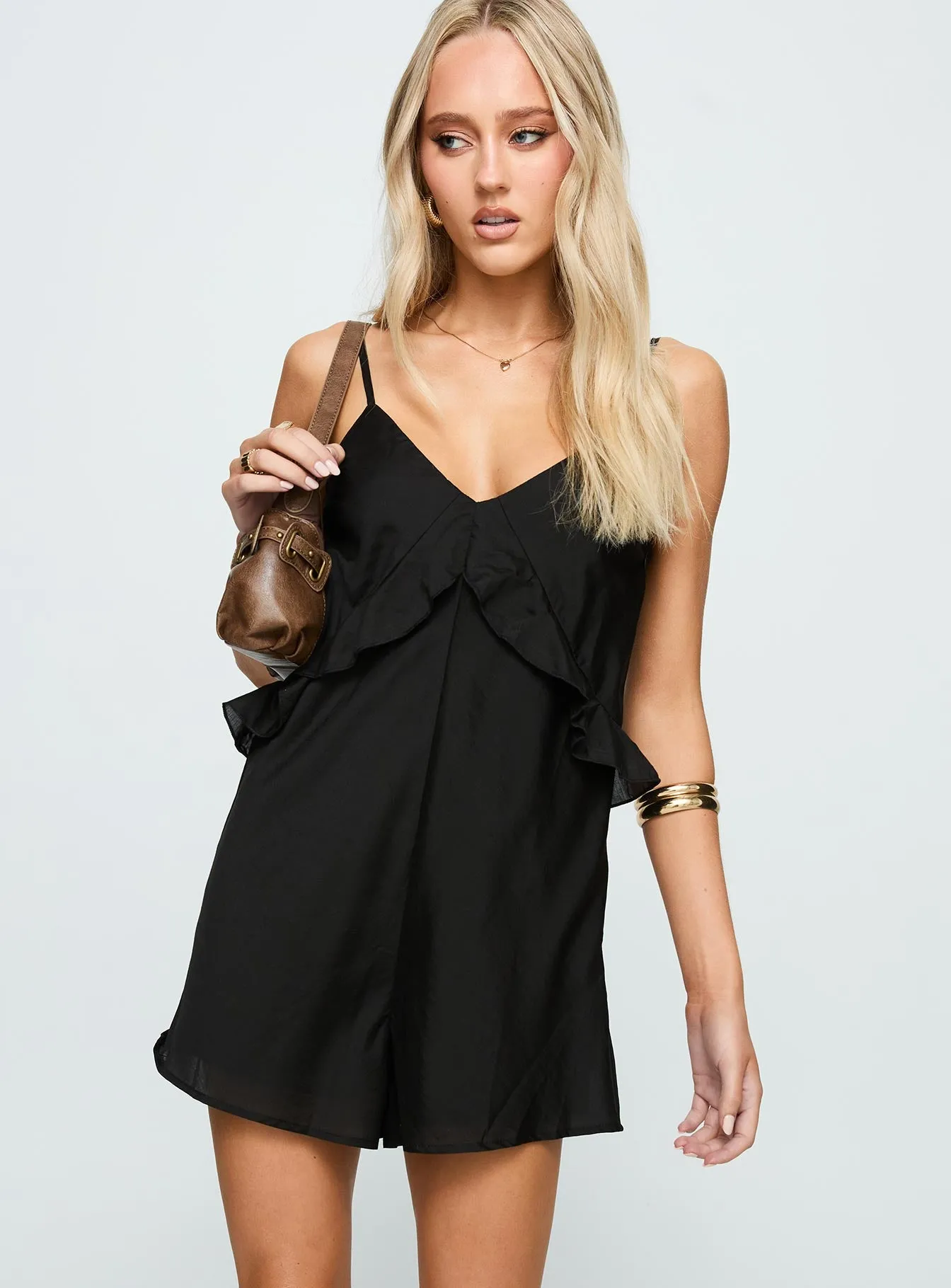 Diamonds Dancing Ruffle Detail Playsuit Black sold by Princess Polly product image thumbnail 2