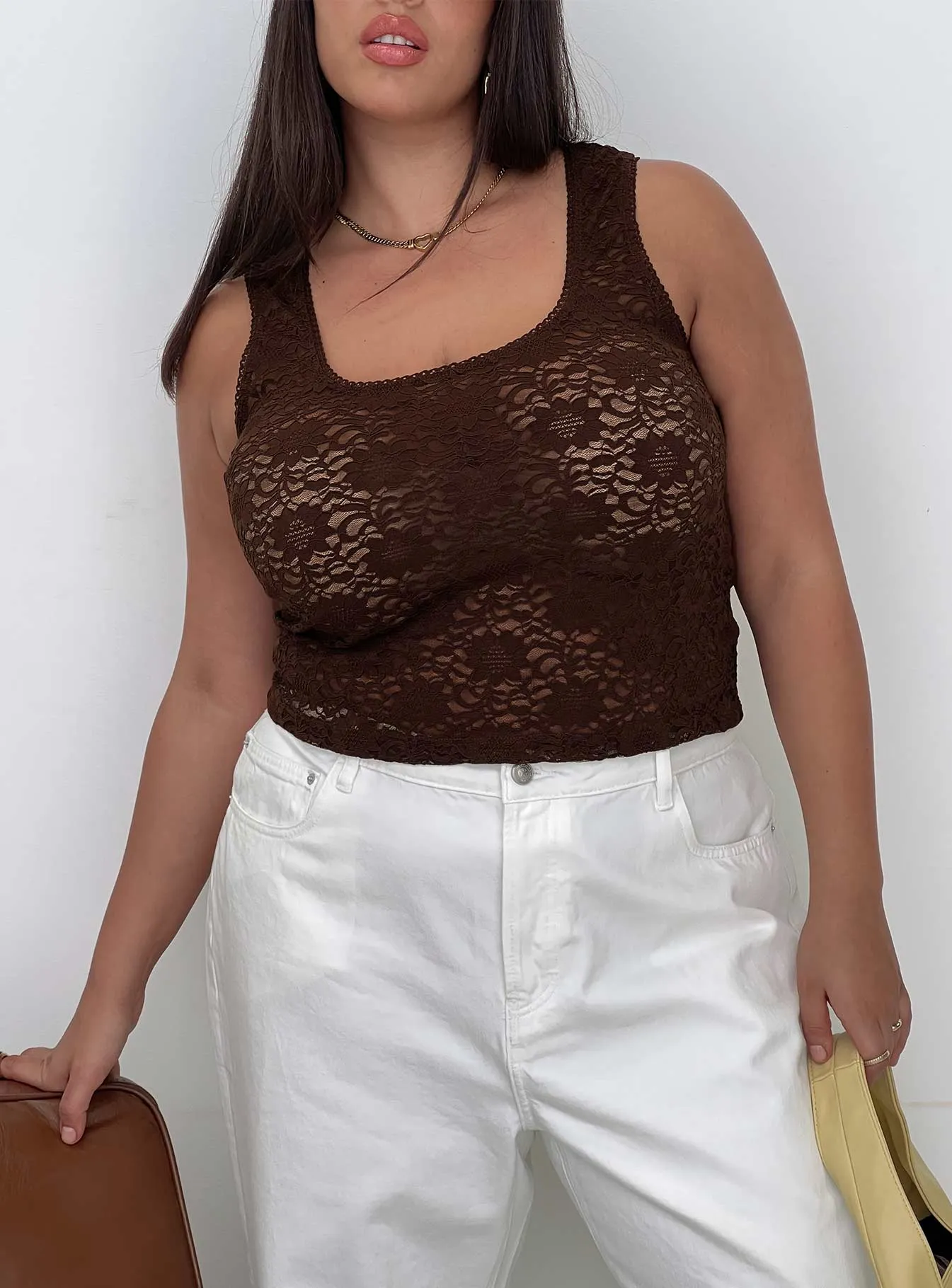 Bennington Lace Top Brown Curve sold by Princess Polly