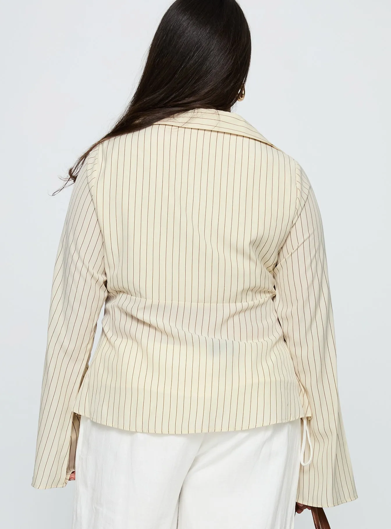 Life Begins Long Sleeve Lace Trim Top Cream Stripe Curve sold by Princess Polly product image thumbnail 5