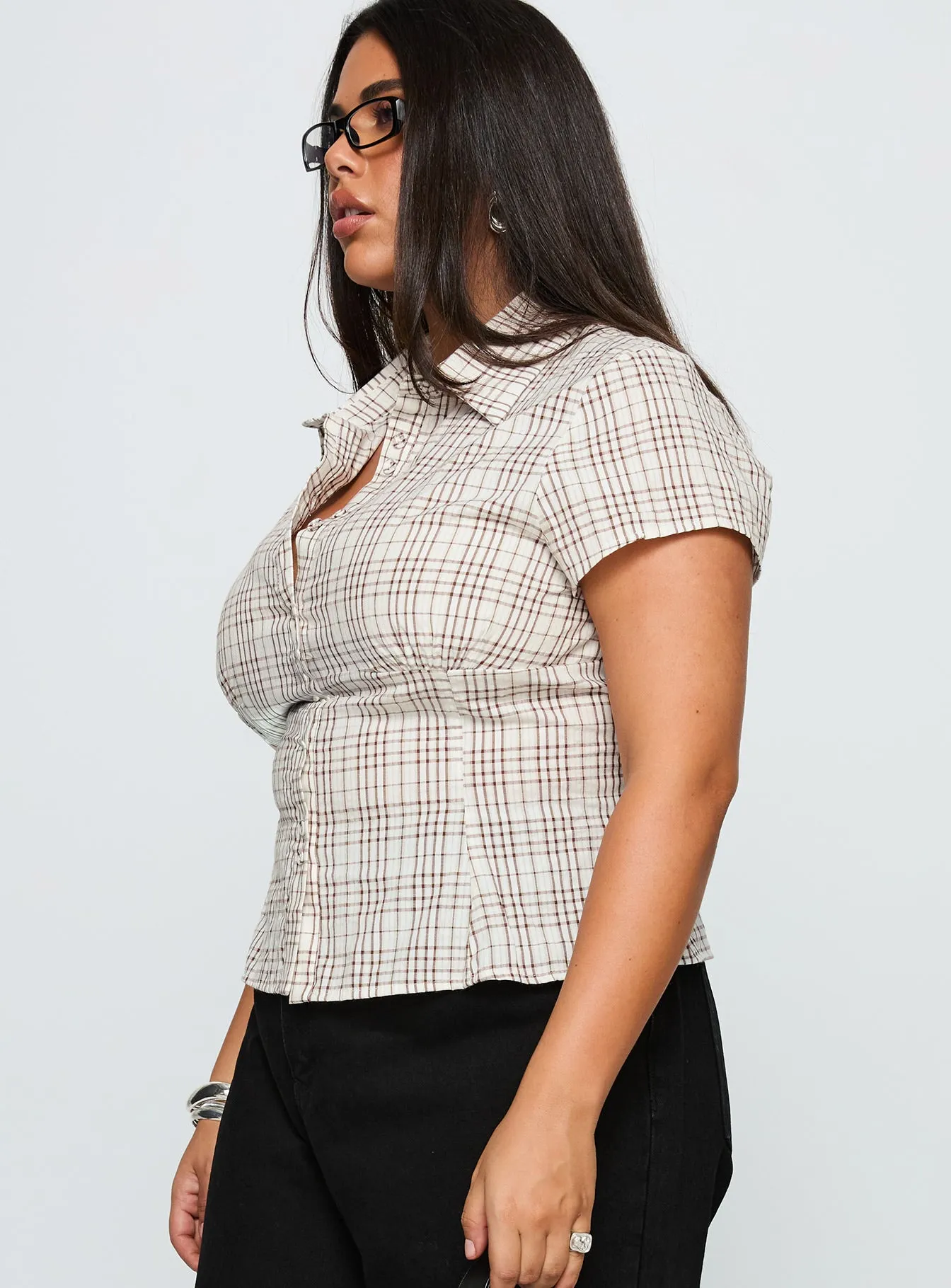 Cottesloe Blouse Top Brown Check Curve sold by Princess Polly product image thumbnail 4