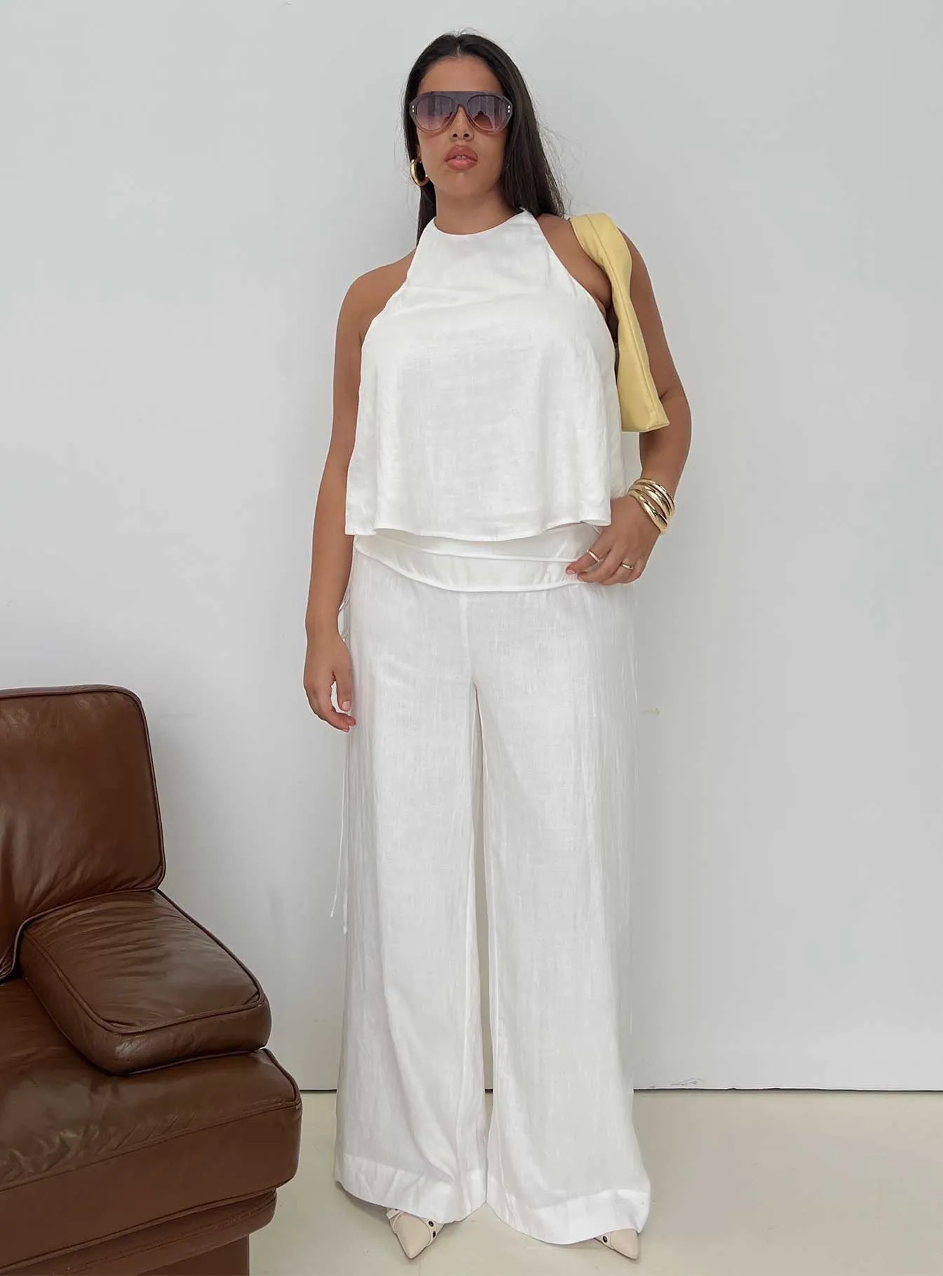 Silver Moon Linen Blend Tie Pants White Curve sold by Princess Polly