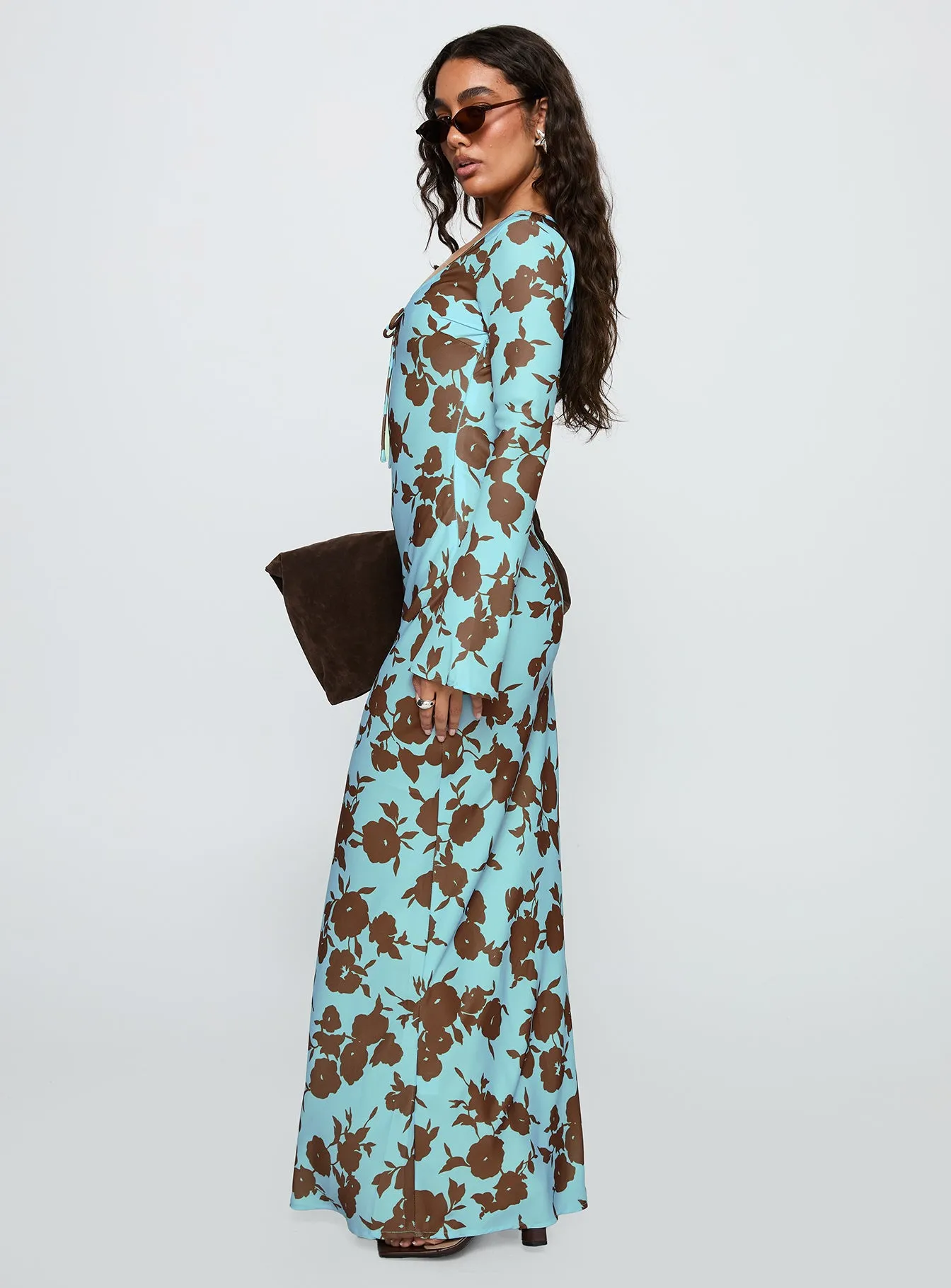 Elorie Long Sleeve Maxi Dress Blue / Brown sold by Princess Polly product image thumbnail 4
