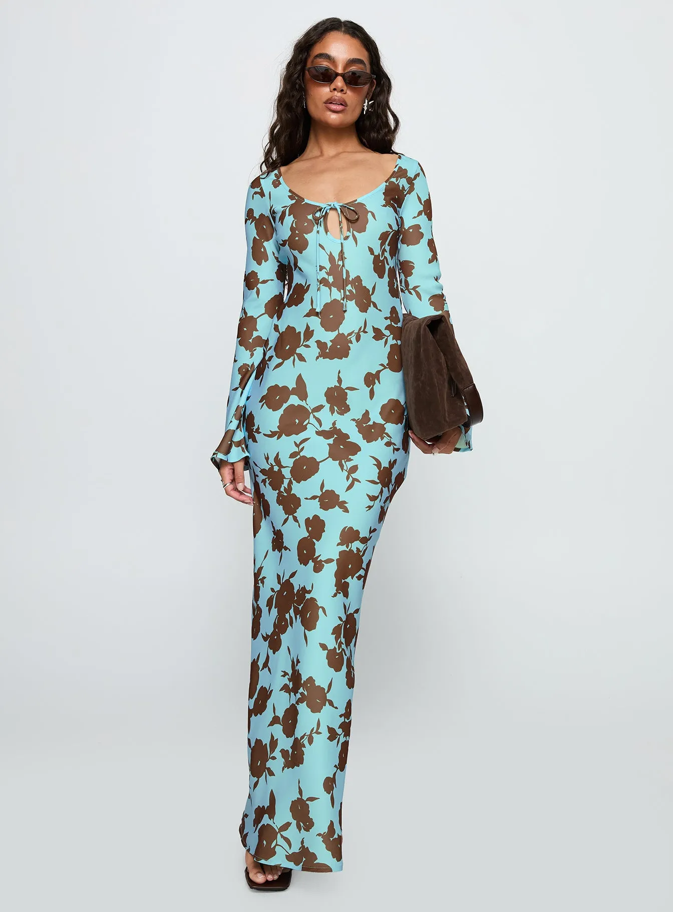 Elorie Long Sleeve Maxi Dress Blue / Brown sold by Princess Polly product image thumbnail 3
