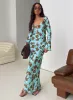 Elorie Long Sleeve Maxi Dress Blue / Brown sold by Princess Polly