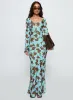 Elorie Long Sleeve Maxi Dress Blue / Brown sold by Princess Polly