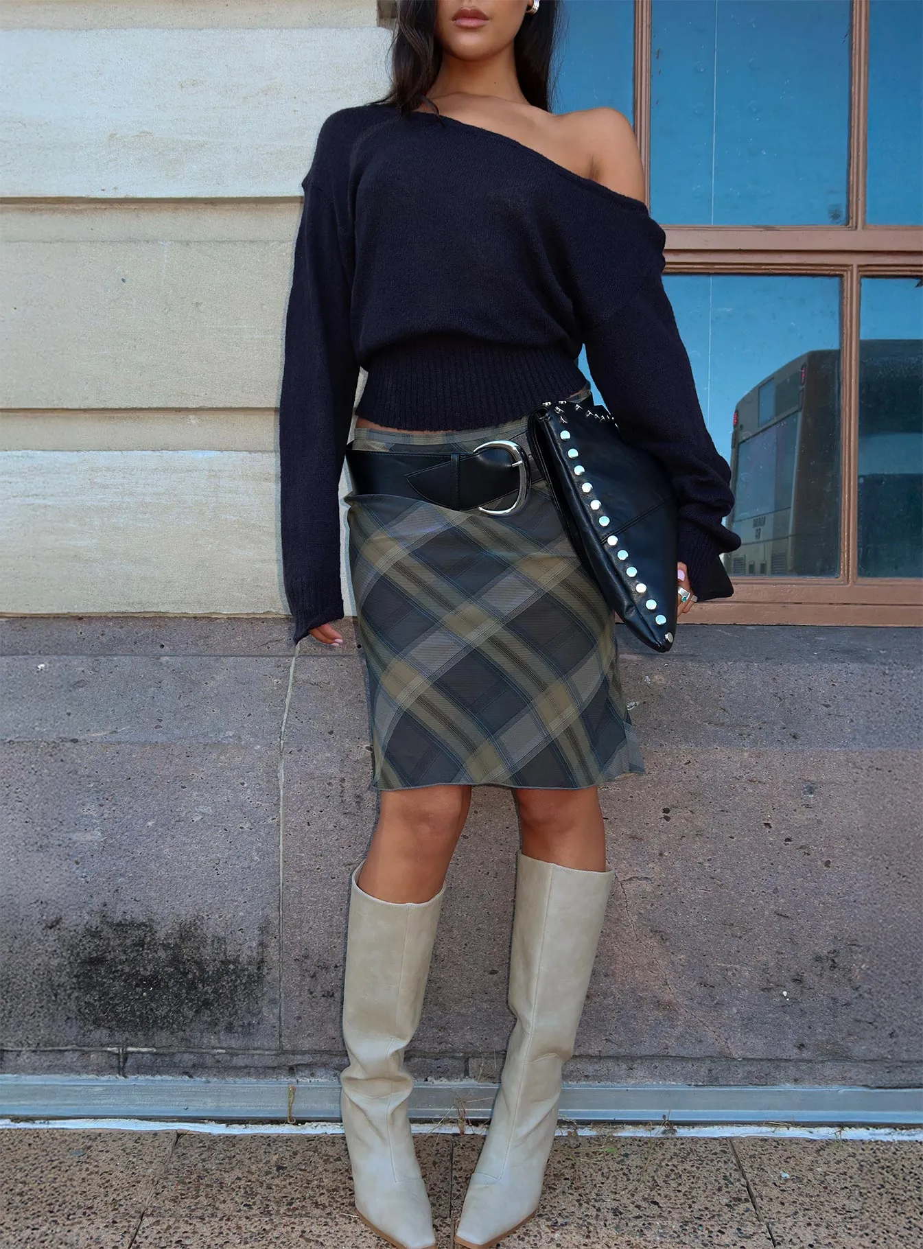 Shoreline Midi Skirt Blue Check sold by Princess Polly