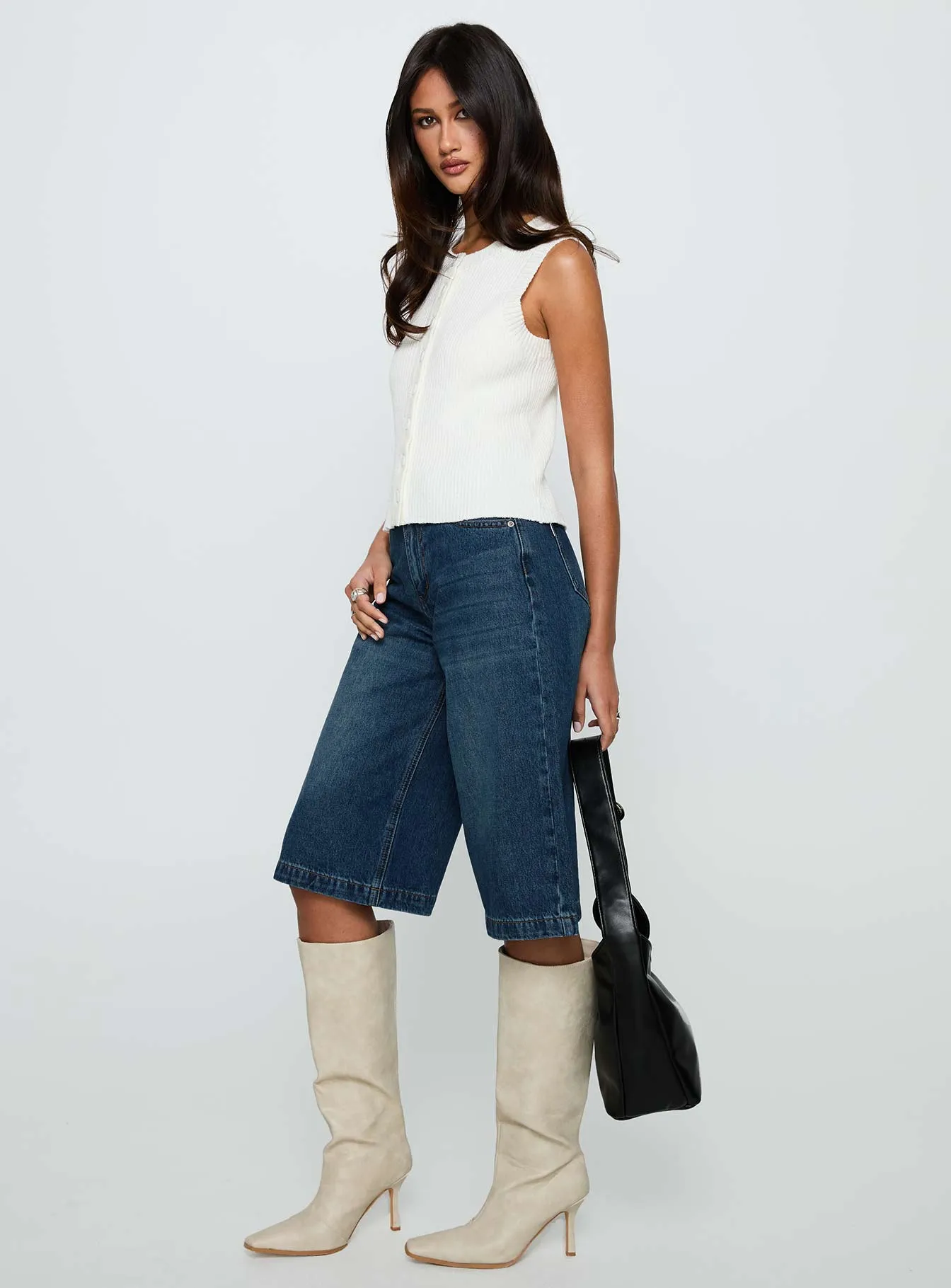 Simie Button Front Rib Top White sold by Princess Polly product image thumbnail 4