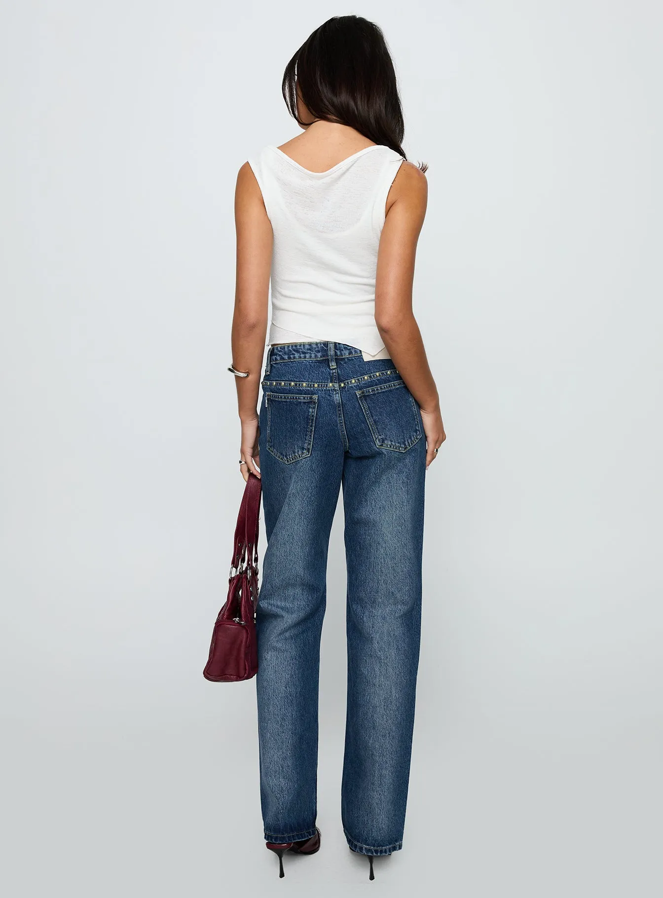 So Dazzling Studded Low Rise Straight Leg Jeans Dark Wash sold by Princess Polly product image thumbnail 5